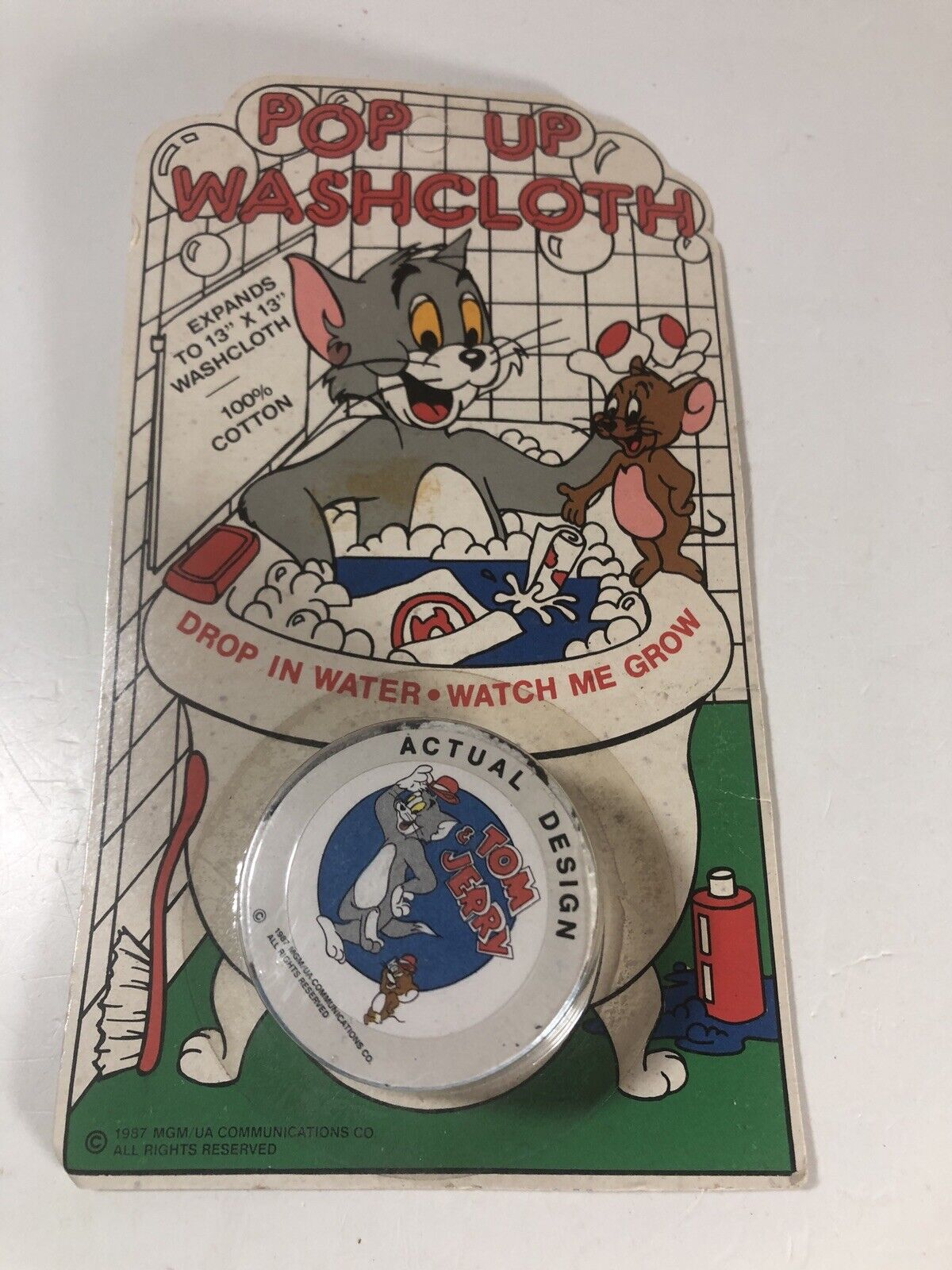 Rare NOS Vintage 1986  Pop Up Expanding Washcloth Tom & Jerry Cat & Mouse New