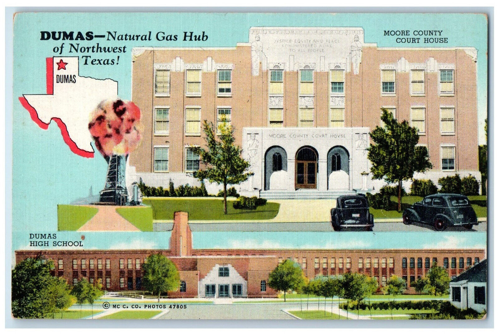c1940\'s Dumas Natural Gas Hub of Northwest Texas TX Multiview Postcard
