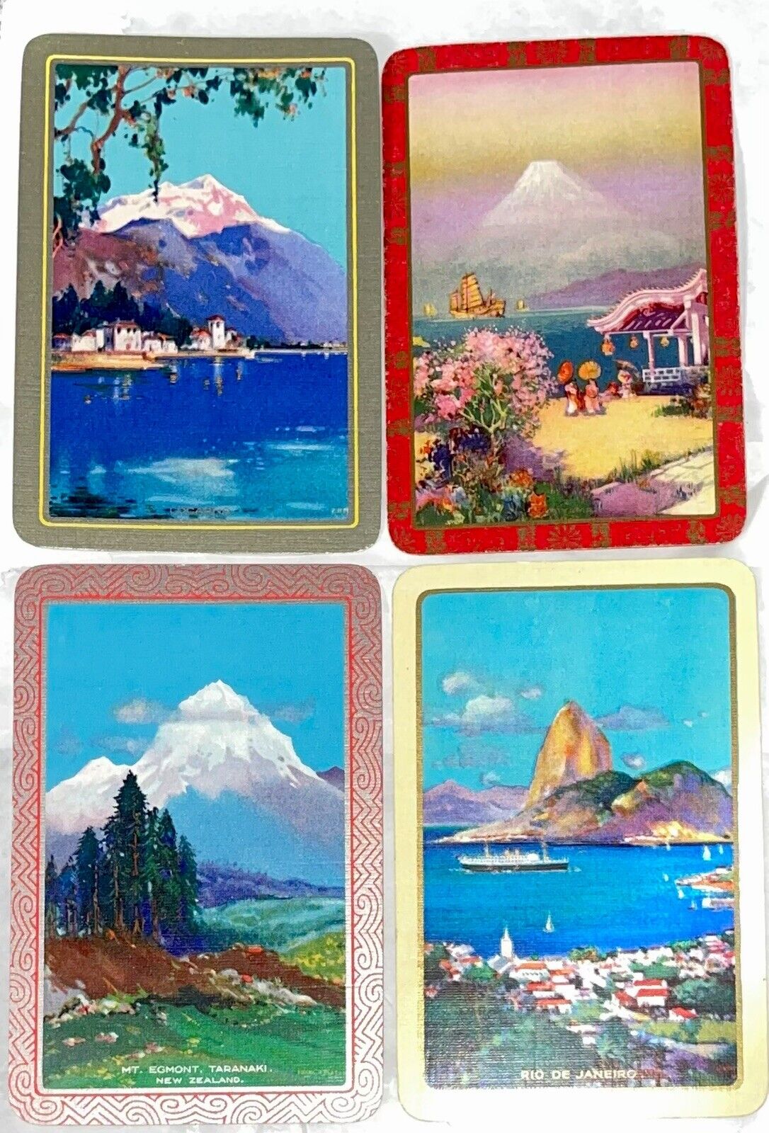 EN196 Swap Playing Cards 4 VINTAGE ENGLISH NAMED MOUNTAINS SCENES WATER