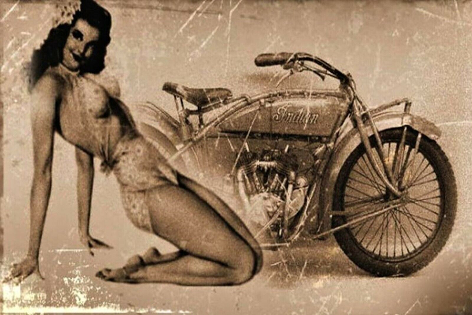 Indian Motorcycle Old Pinup Girl 4x6 Refrigerator Fridge Magnet Sign Man Cave 