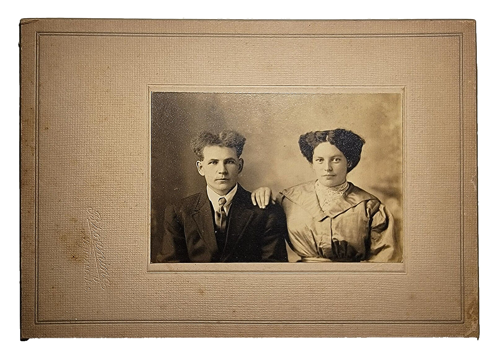 Original Old Vintage Studio Real Photo Cabinet Card Gentleman Lady Vandalia IL