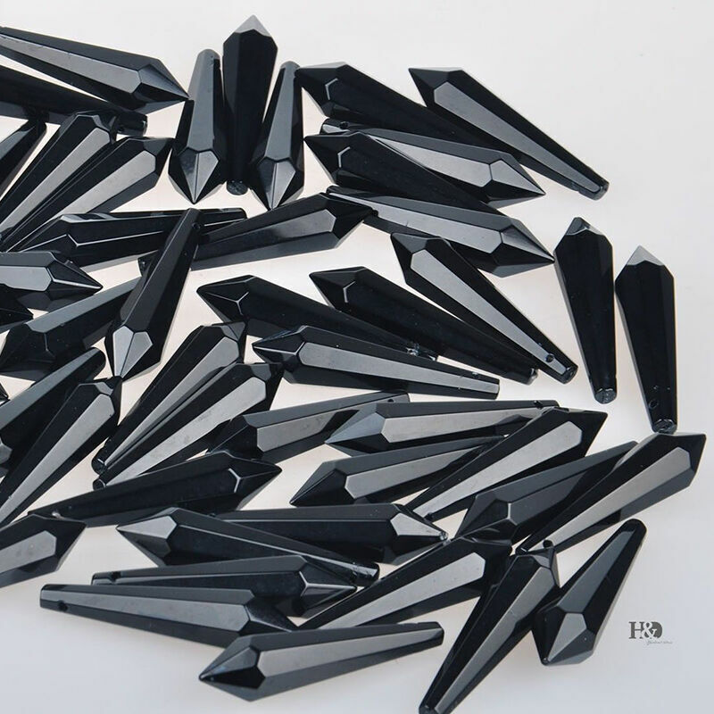 50pcs Black Crystal Chandelier Prisms Glass Decor Pendants Curtain Parts 55mm AA