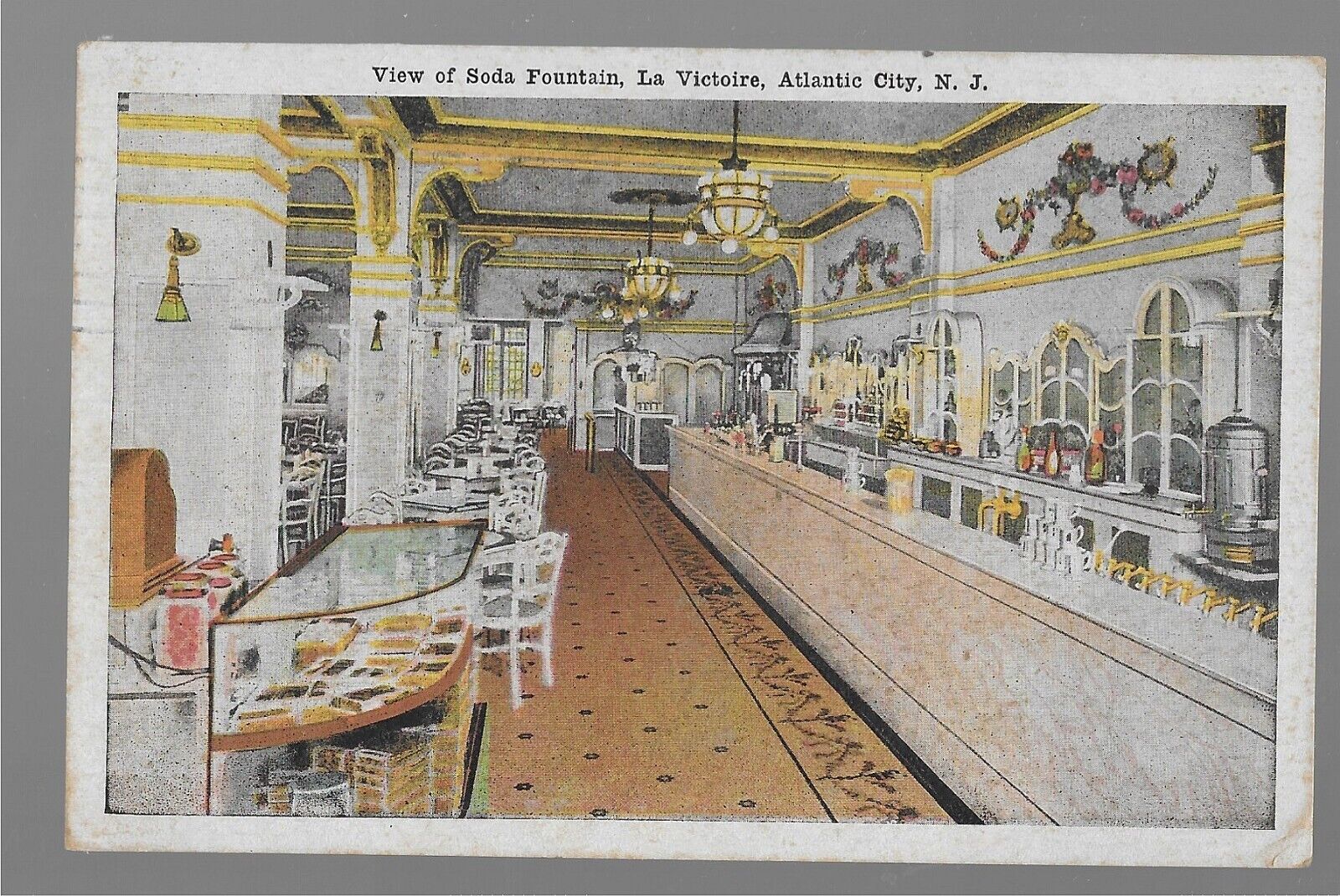 View of Soda Fountain La Victoire, Atlantic City NJ 1929 Postcard
