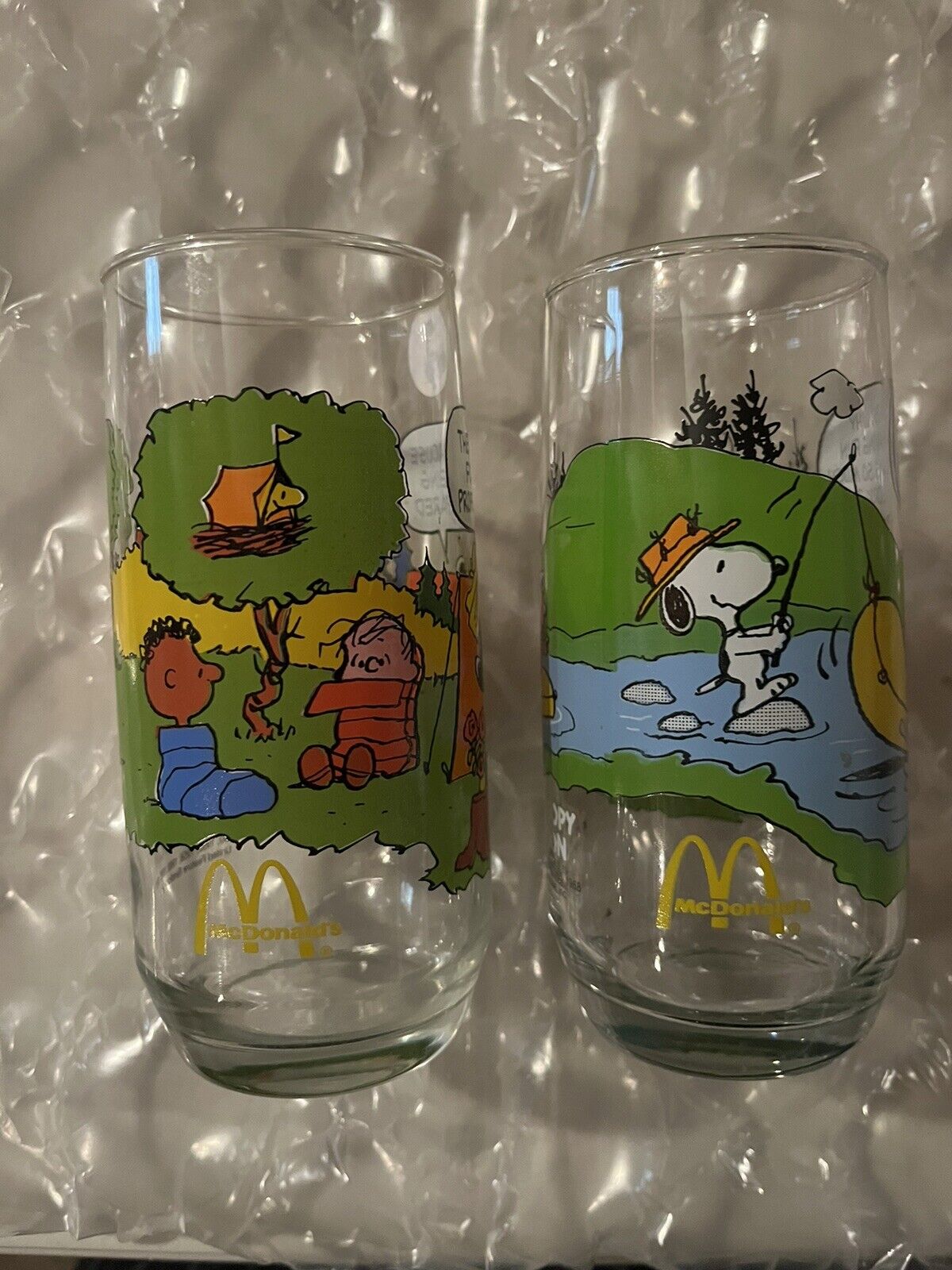 Peanuts McDonalds Glass Drinkware Camp Snoopy Charlie Brown Vintage