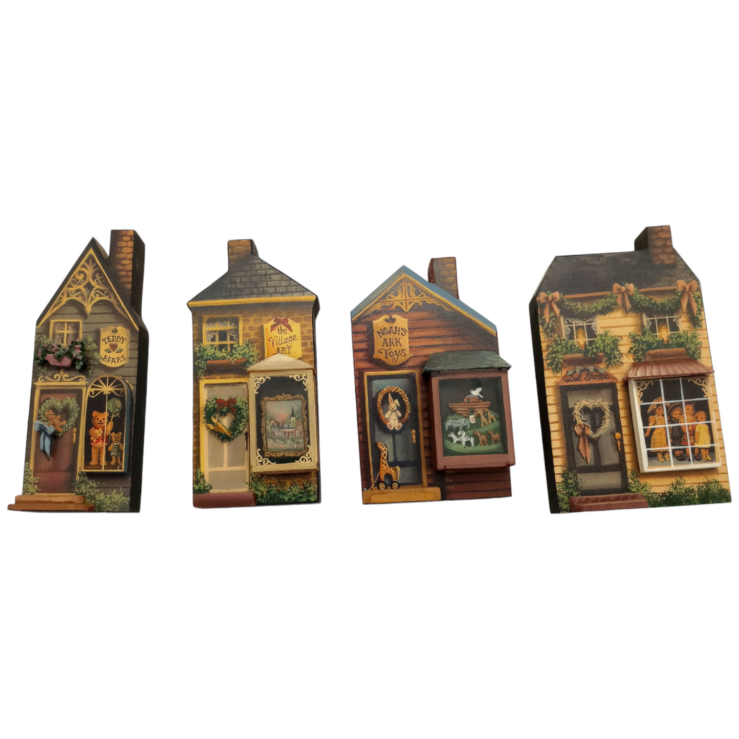 Bill & Gail Duke Street Collectibles Lot Two-Dimensional Wood Houses Signed
