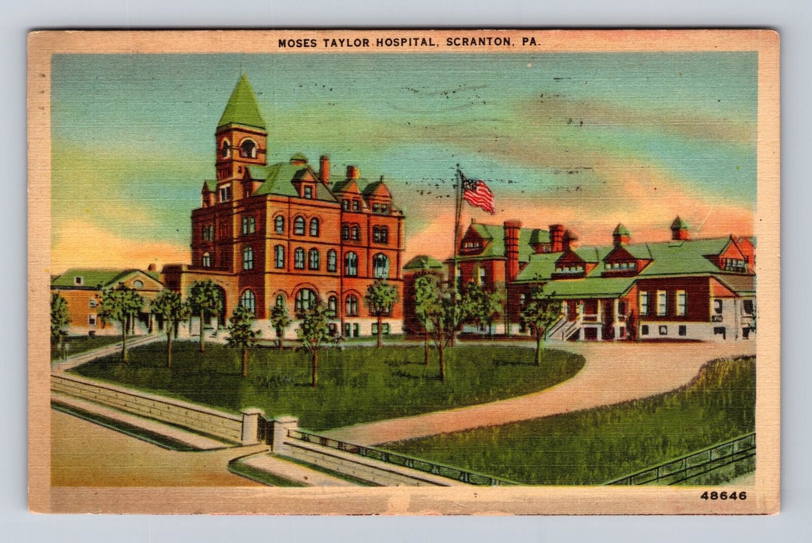 Scranton PA-Pennsylvania, Moses Taylor Hospital, Antique Vintage c1945 Postcard