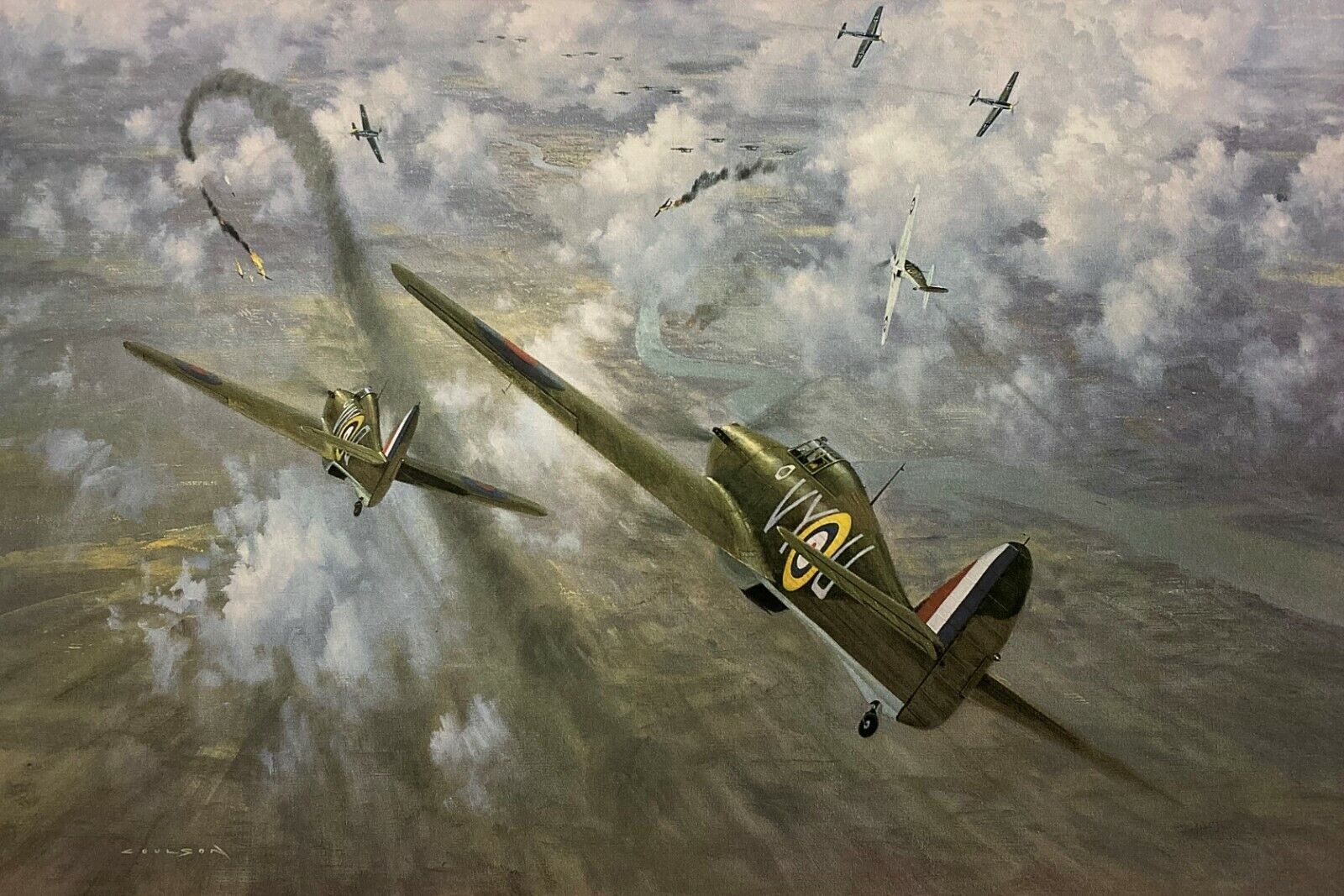 Defence of the Capital by Gerald Coulson signed Battle of Britain Hurricane Aces
