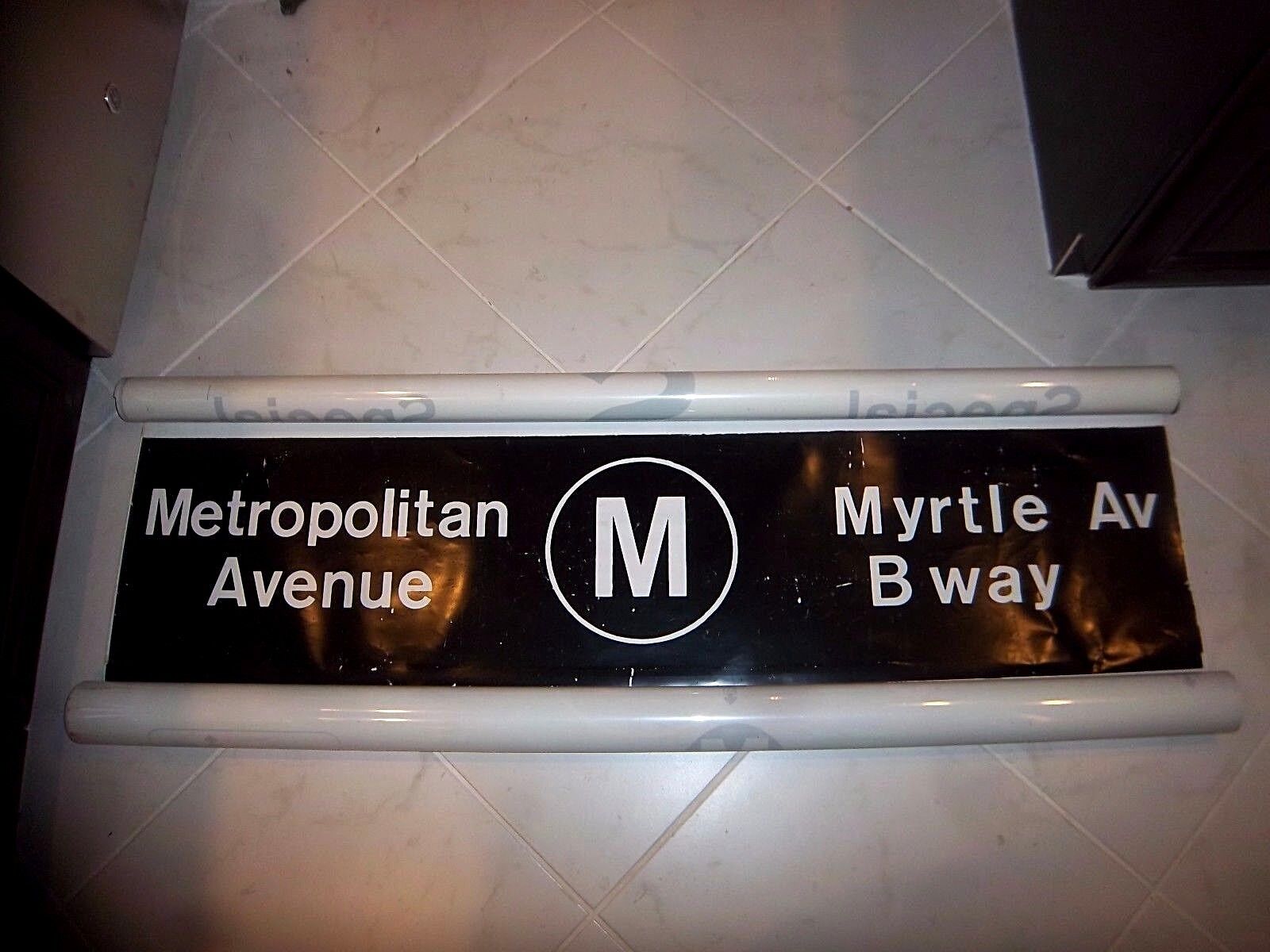 PRIMITIVE 54X11 NY NYC SUBWAY ROLL SIGN DECOR M BROADWAY MYRTLE AVE METROPOLITAN