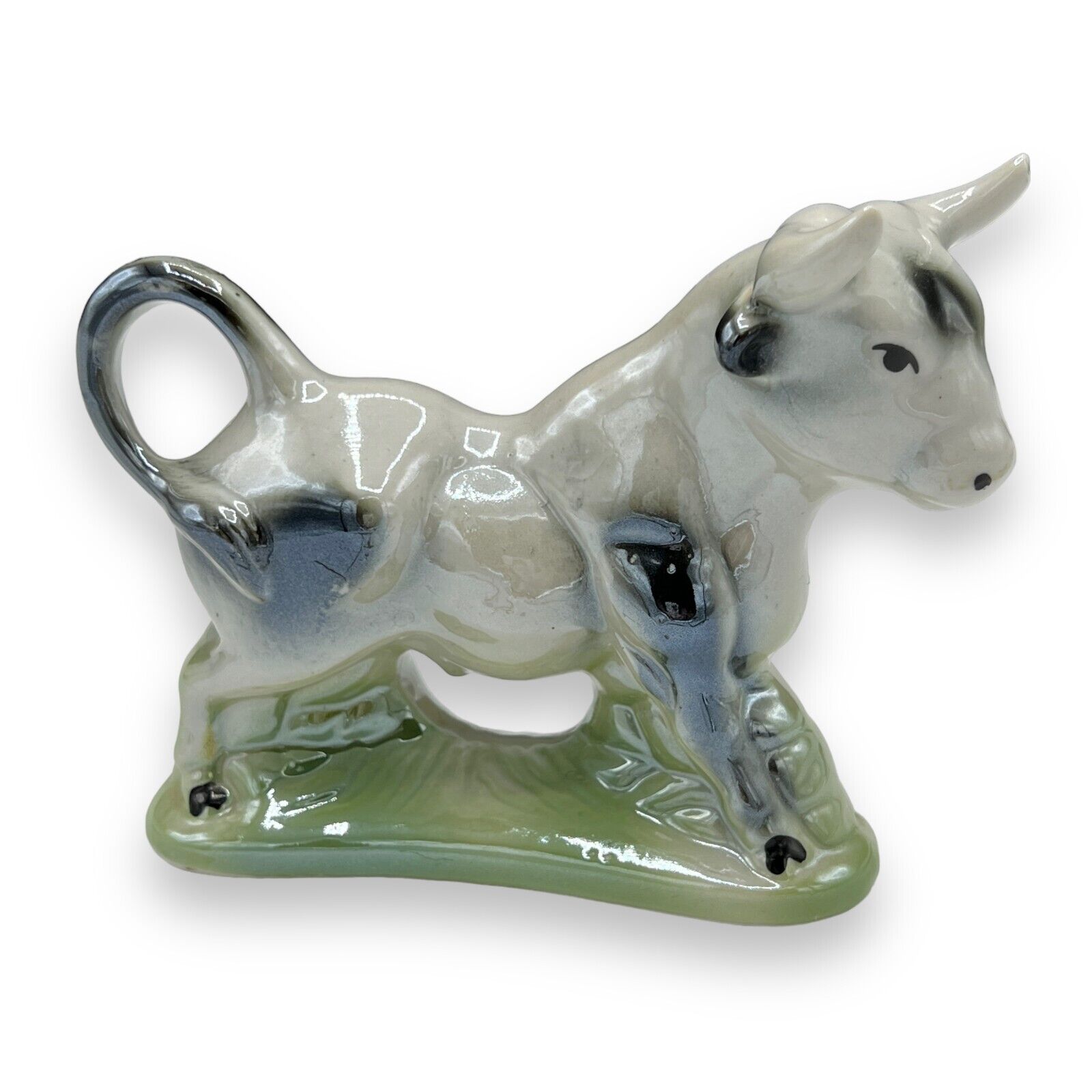 Porcelain Bull with Iridescent Glaze made in Brazil Circa 1960s Vintage