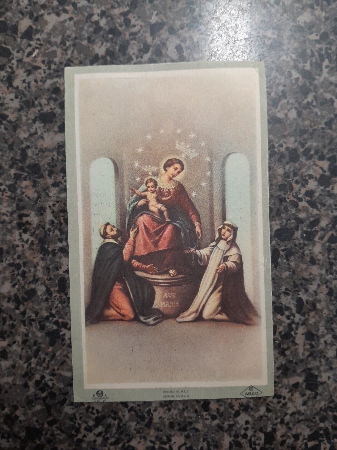 Vintage Our Lady of The Rosary Funeral Holy Card 1961