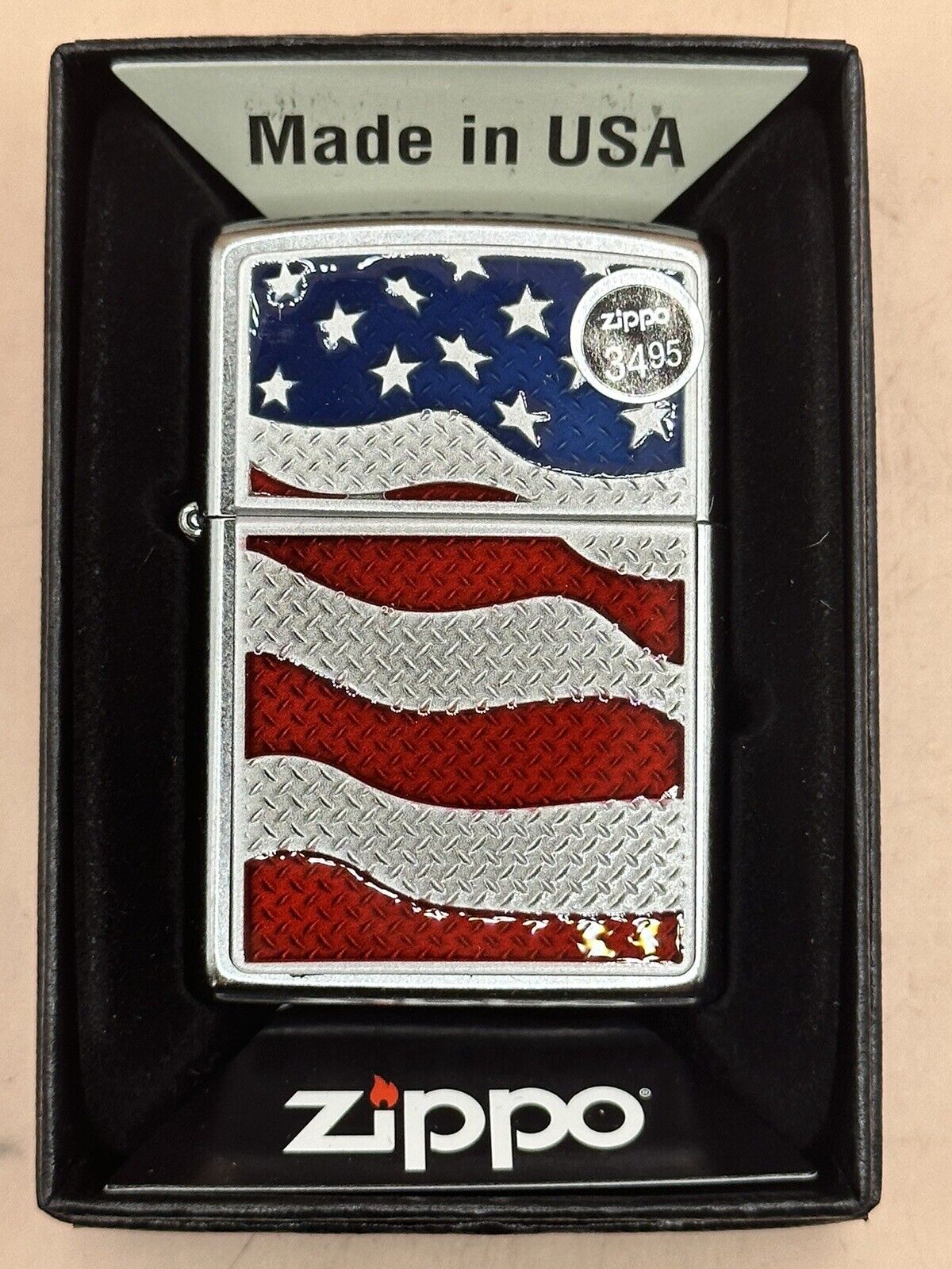 2023 Diamond Plate American Flag Emblem Chrome 29513 Zippo Lighter NEW