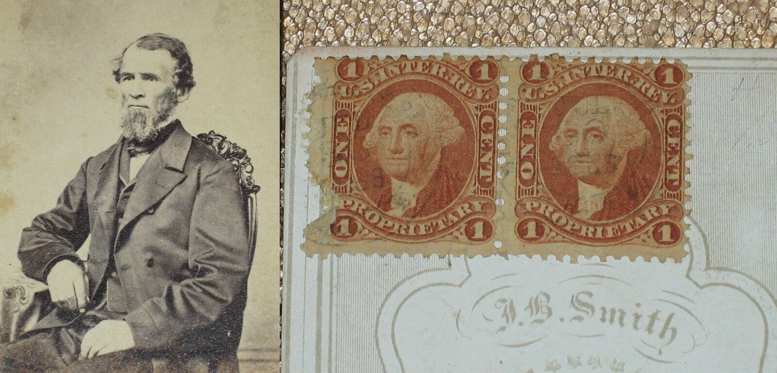 Civil War era CDV *Man Double Revenue Stamp Dated July 1866 Utica NY