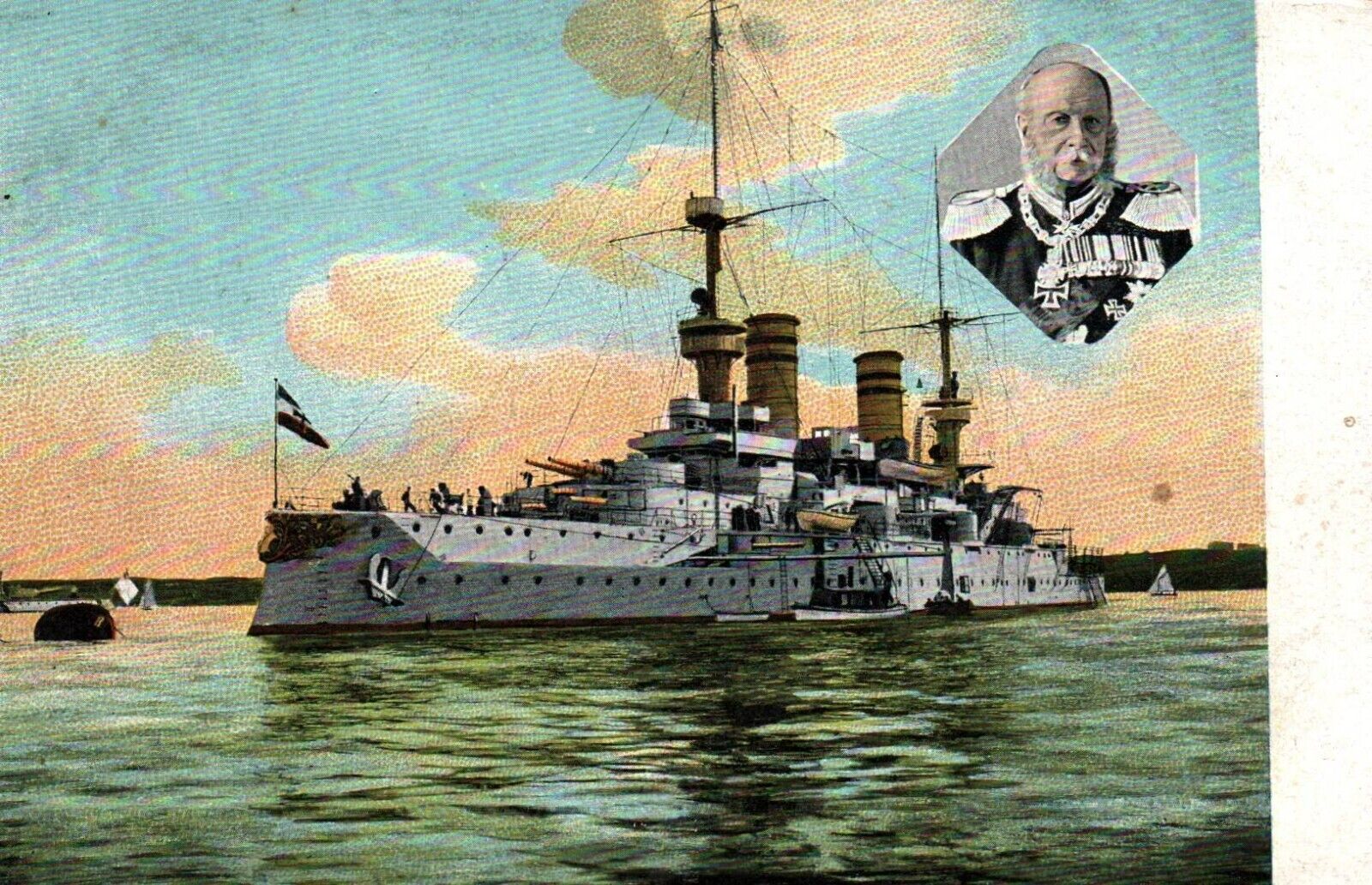 SMS Kaiser Wilhelm der Grosse w/ Admiral - German Imperial Navy c.1910s Postcard