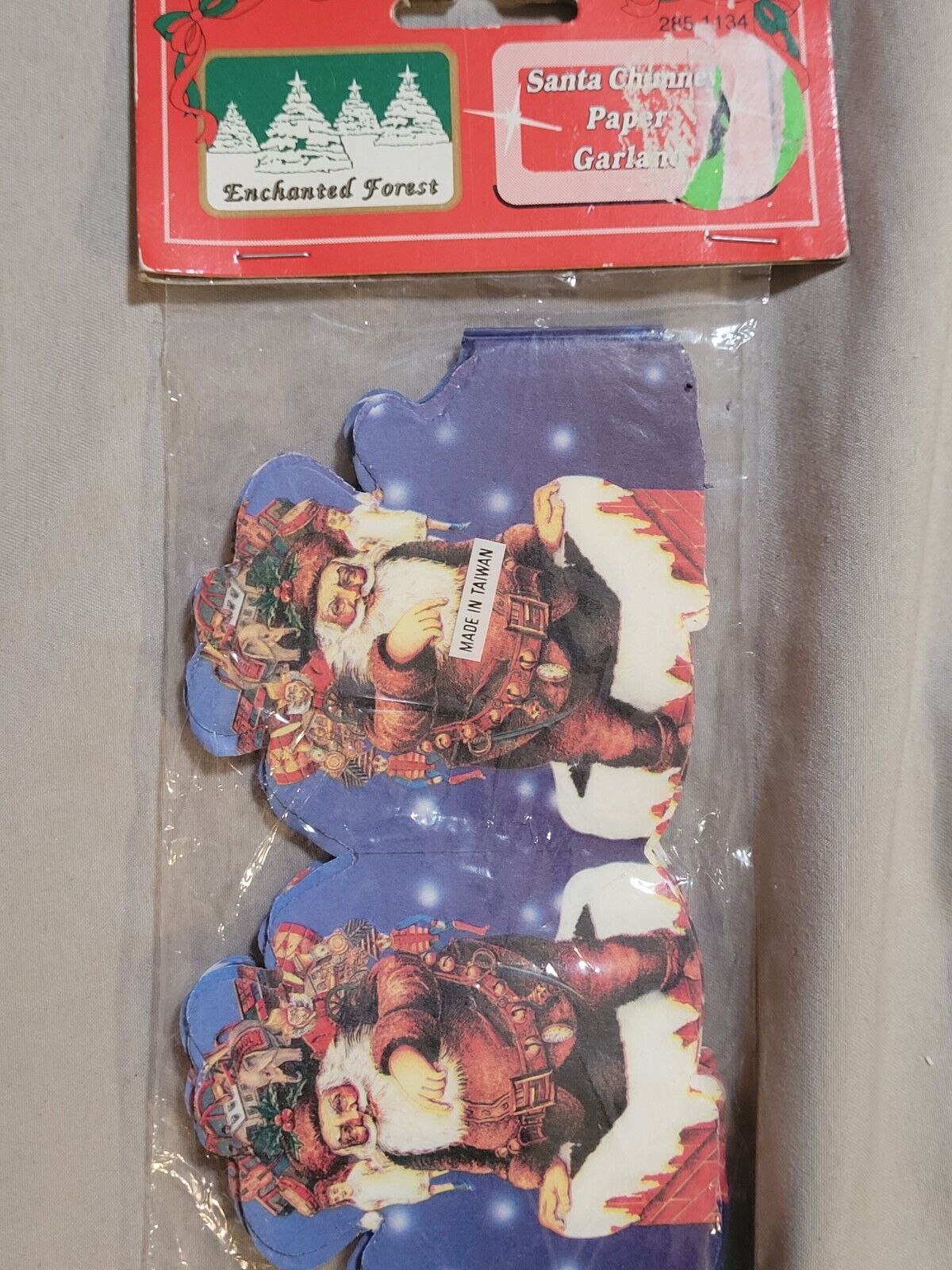 Vintage Christmas Paper Garland  Fold Out Santa 9 Feet, New In Original Package