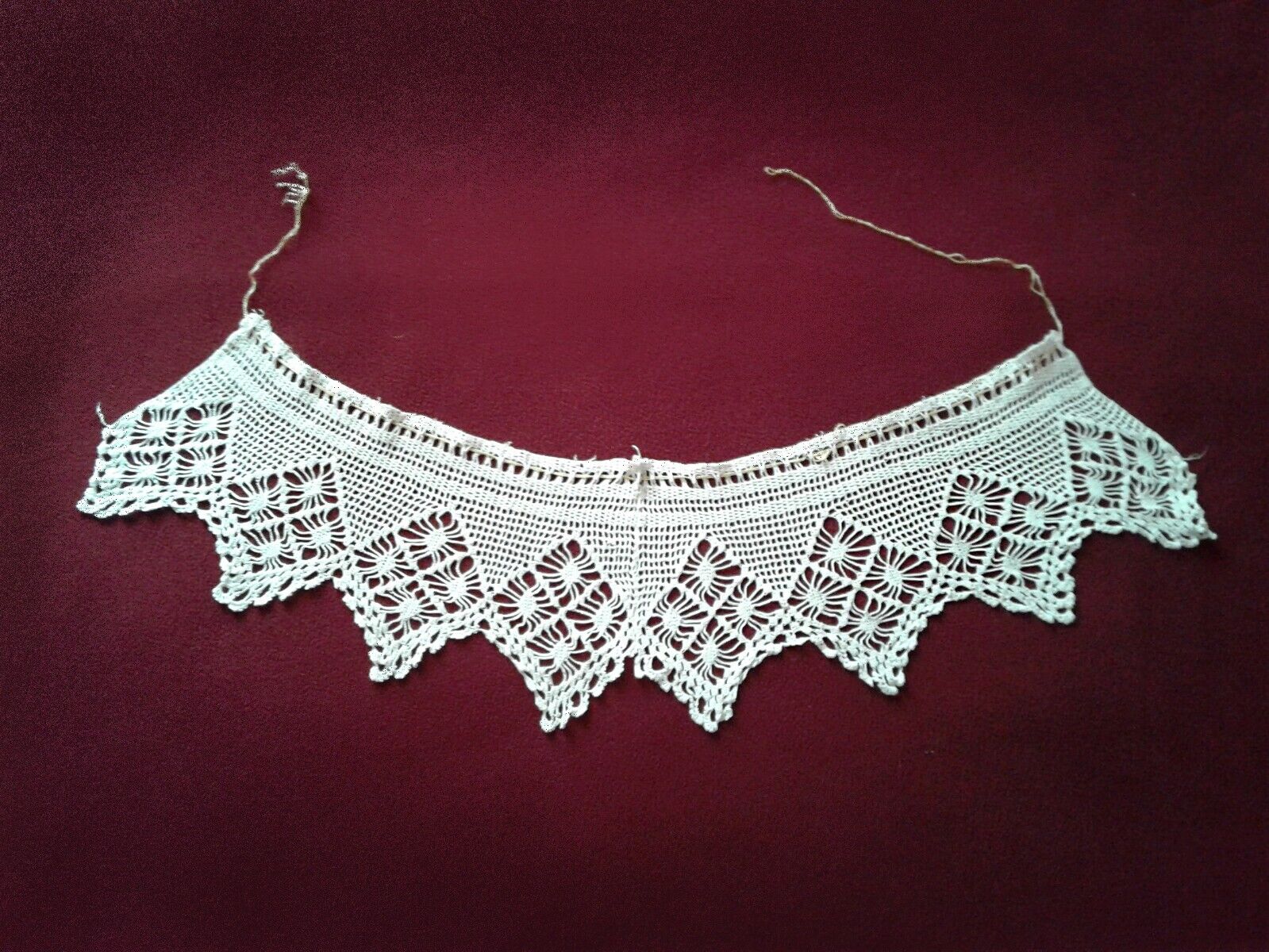 Antique Crochet Lace Collar Hand Crocheted White Cotton Handmade