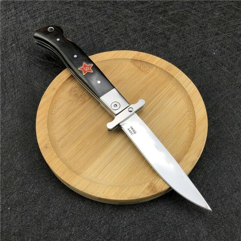 Russian Tactical Hunting Knife Folding 440c Steel Blade Black Finka KGB Knife