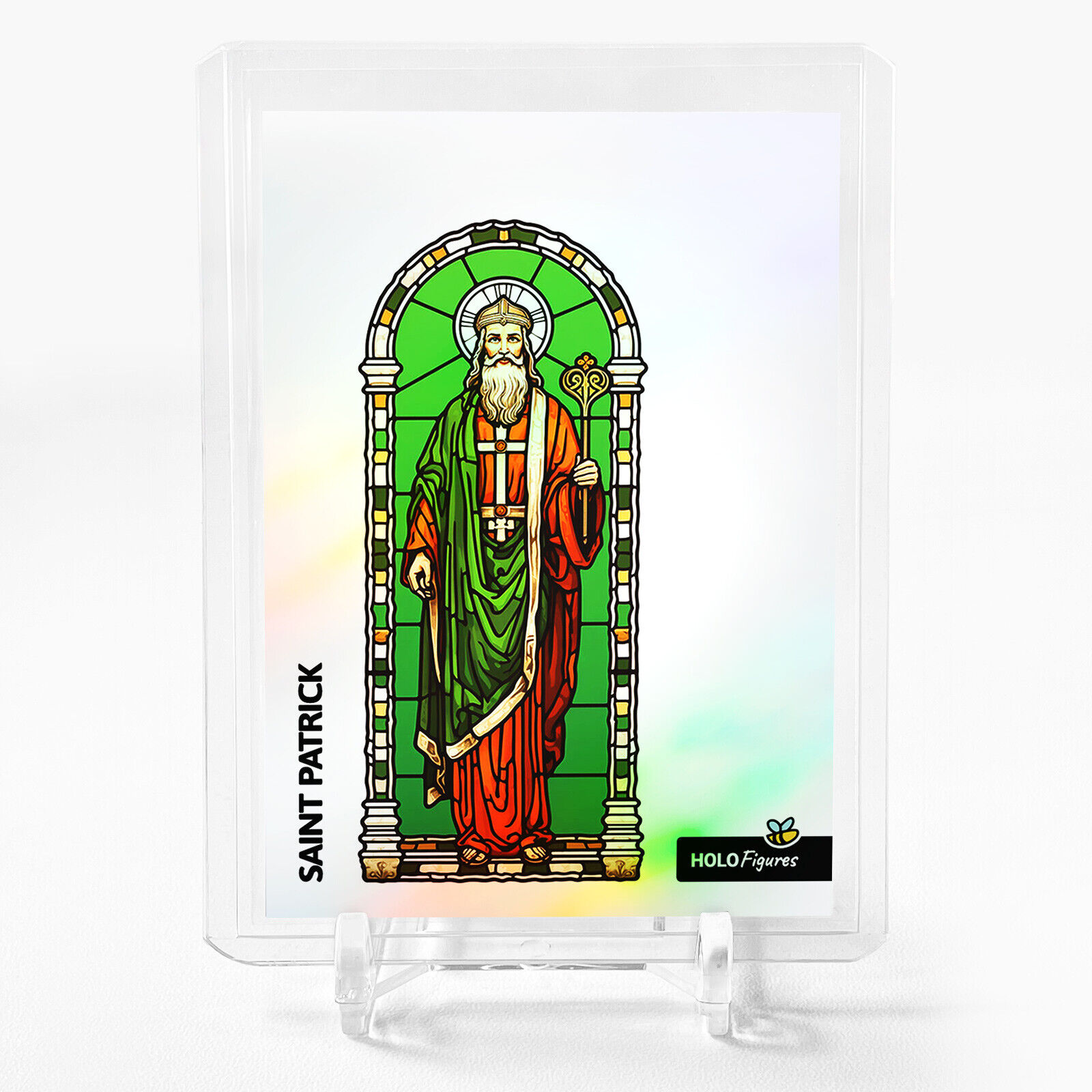 SAINT PATRICK Holographic Art Card Holo Figures GleeBeeCo Stained Glass #SNST