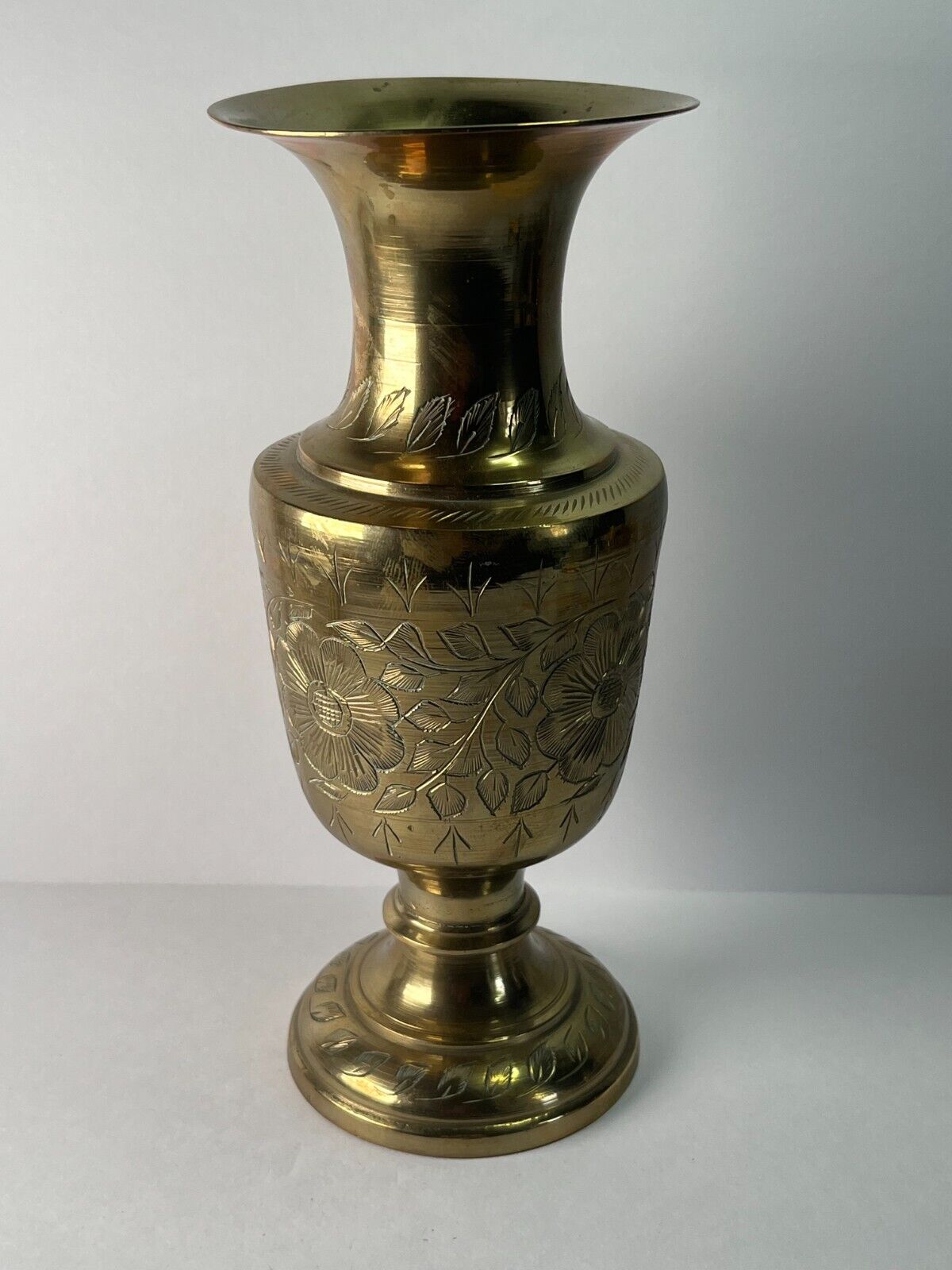 Solid Brass Etched Antique Flower Vase Made in India