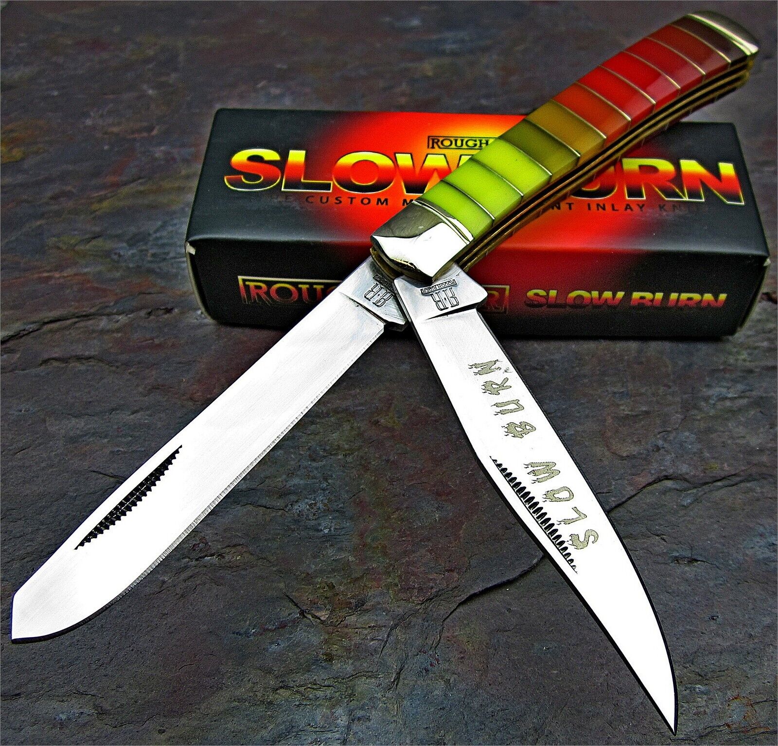 Rough Rider Slow Burn Multi-Colored 2 Blade Trapper Folding Pocket Knife