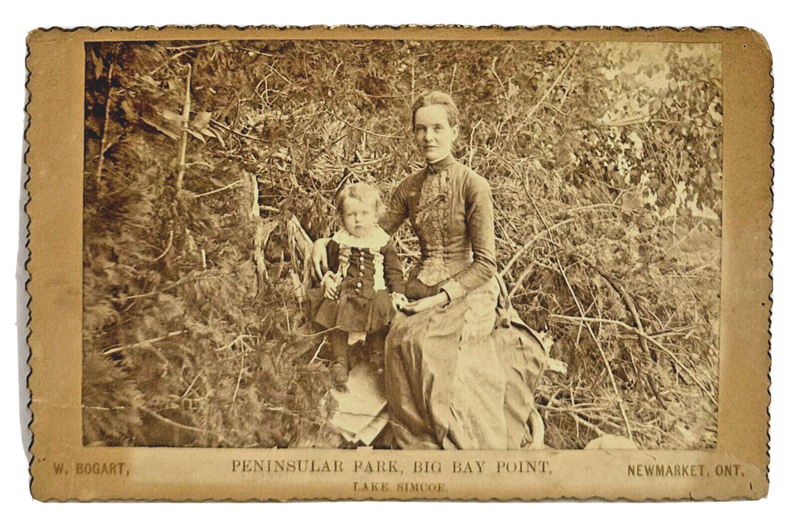 Antique Cabinet Card Photo Young Mother & Child at Peninsular Park Newmarket Ont