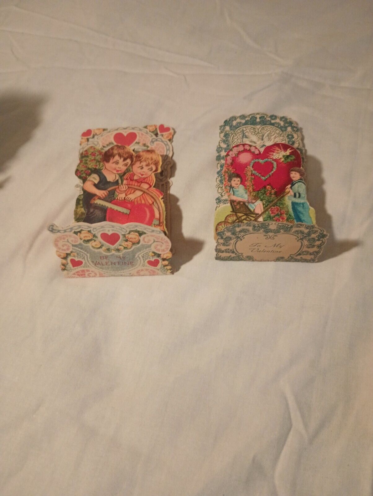 Vintage Lot of 2 Die Cut Embossed Pop Up Valentine Cards