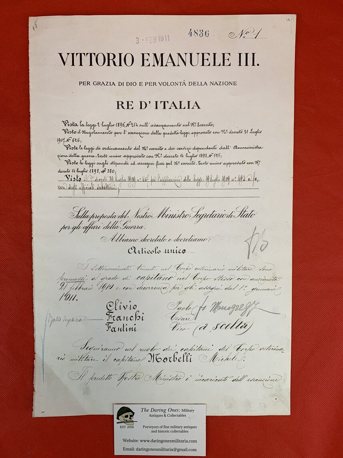 Original WW1/WW2 Era King Of Italy Large Signed Document Pre WW1
