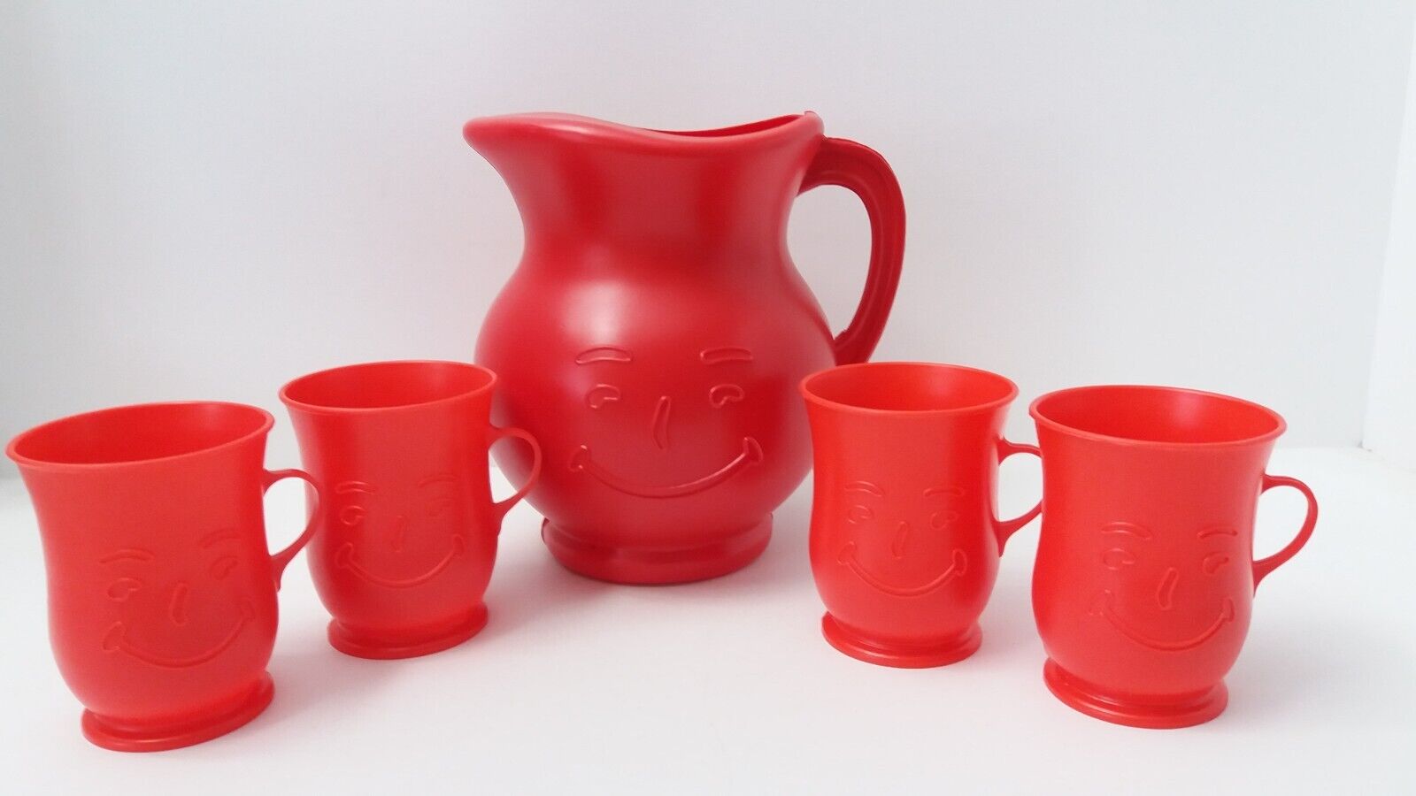 Vintage Kool Aid Red Plastic Pitcher + 4 Cup set - Never used - Oh Yeah