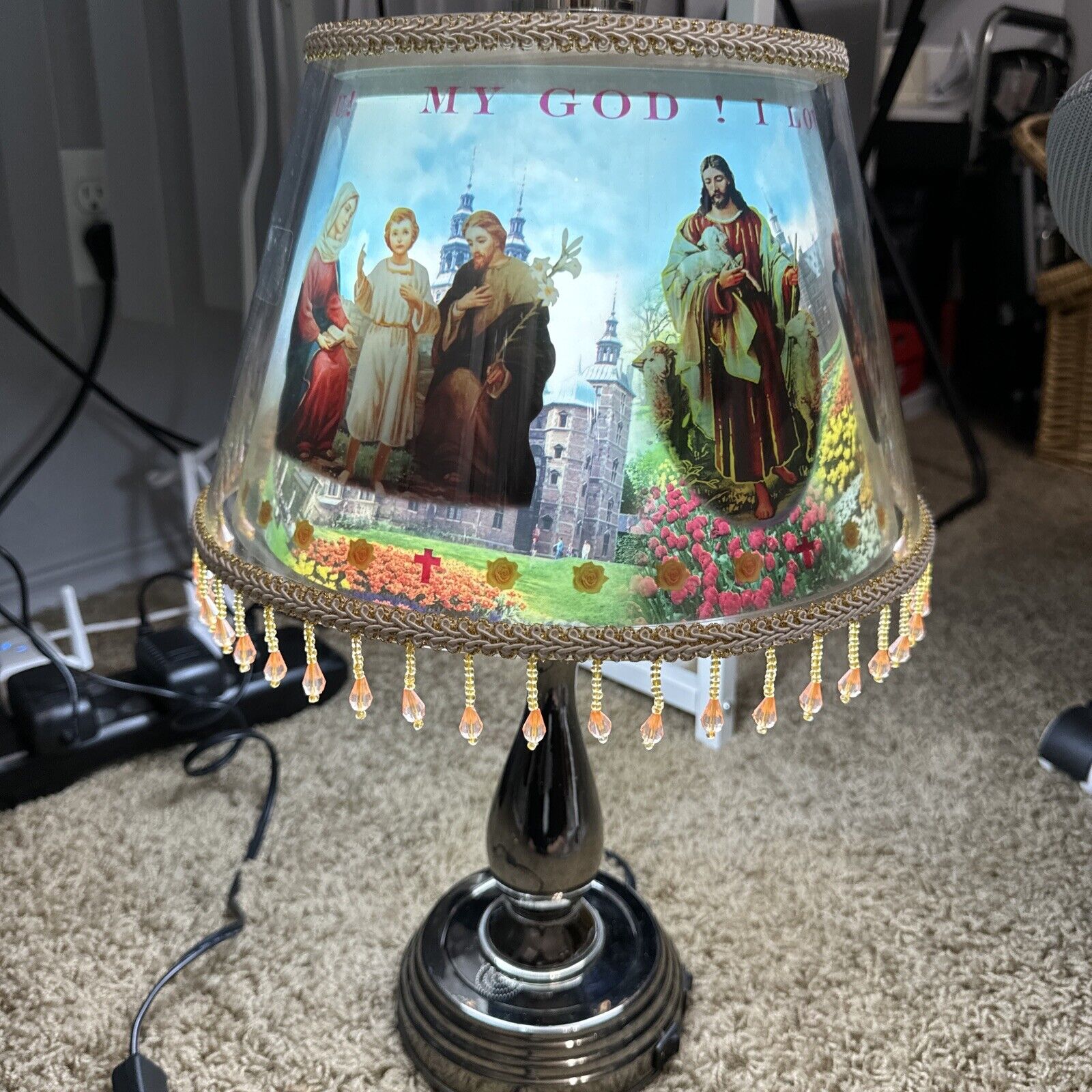 Vintage Rotating Religious Motion Table Lamp Picture Light