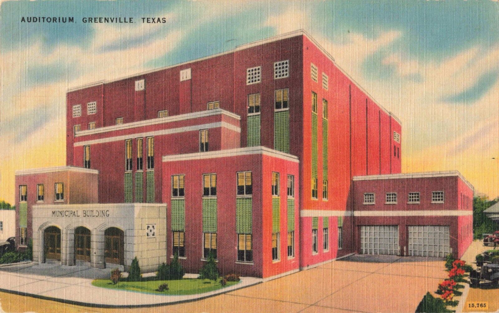 Greenville TX Texas, Municipal Auditorium Building, Vintage Postcard