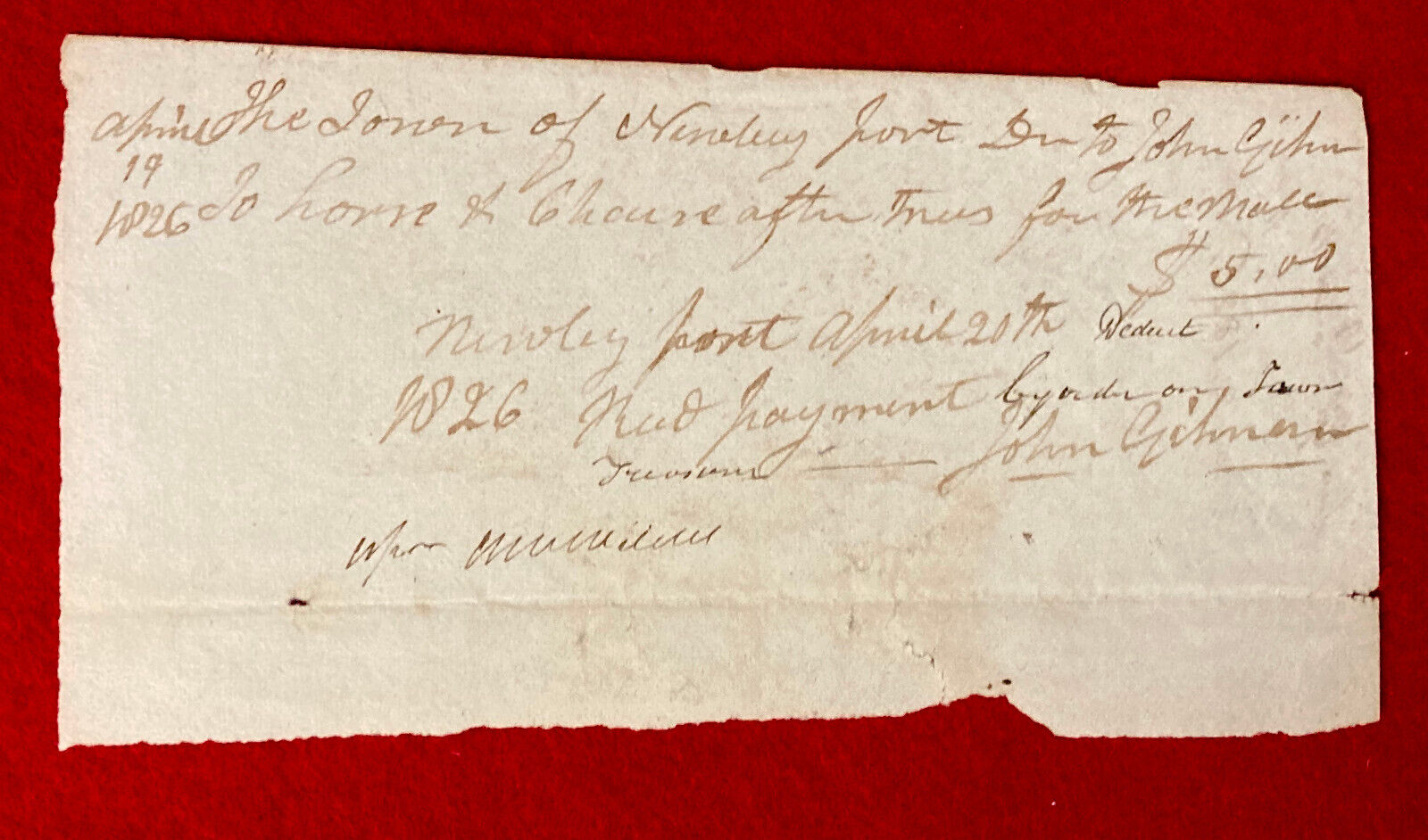 RARE 1826 HAND WRITTEN $5 DOLLAR CHECK FOUND IN ESTATE IN GLOUCESTER, VIRGINIA