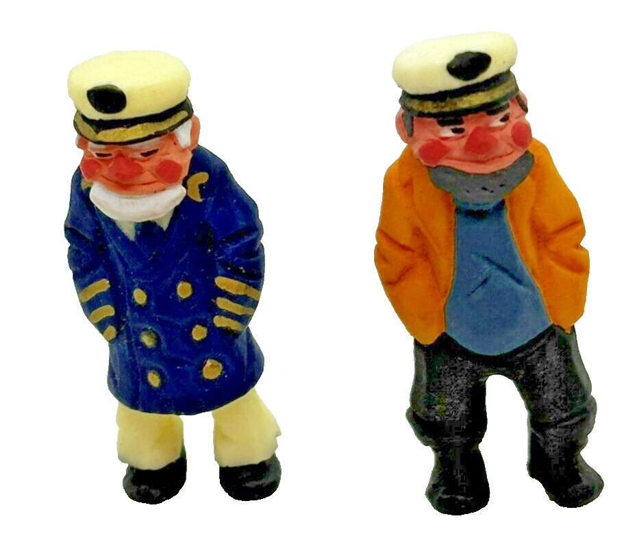 Set of 2 Hand Carved Sea Captain and Sailor Miniature Fridge Magnets 2\