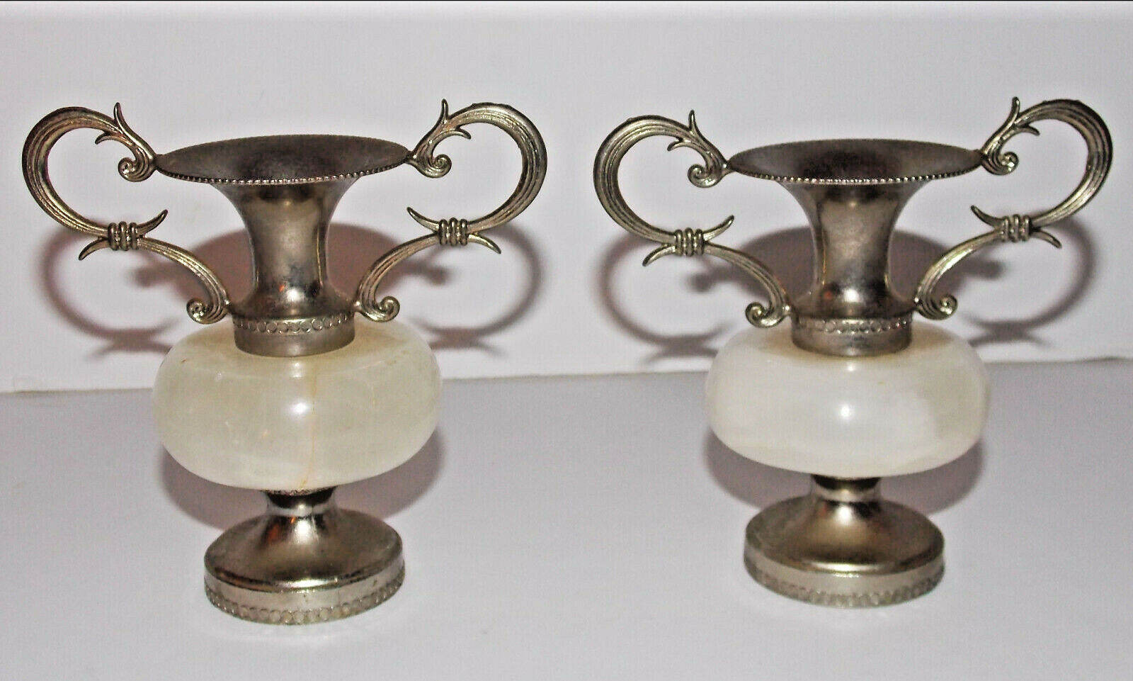 Vintage Metal Marble Candle Stick Holder Lot Pair 4in Home Decor