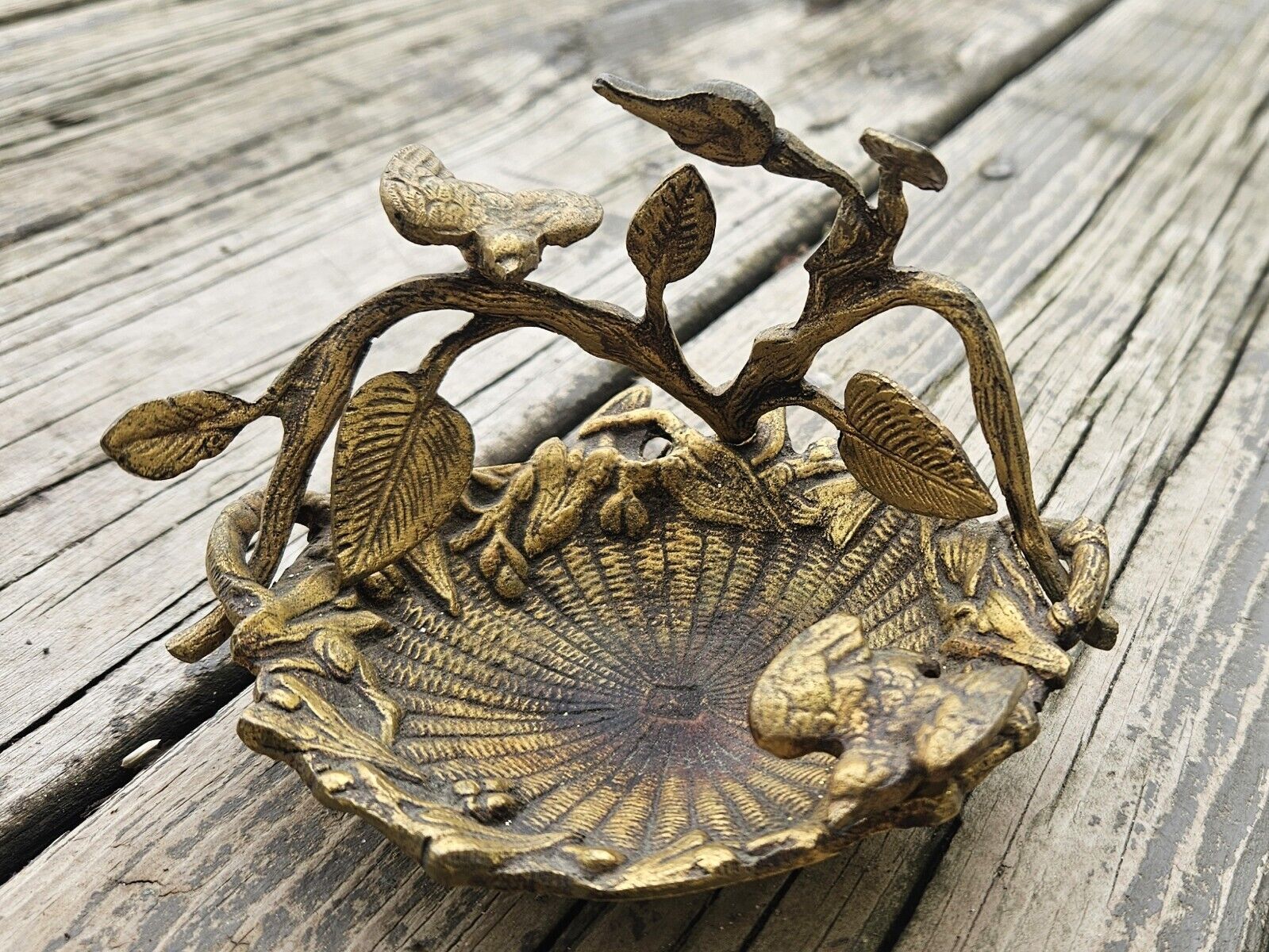 Rare Antique Victorian Brass Trinket Jewelry Soap Dish- Birds Nest-Made in Spain