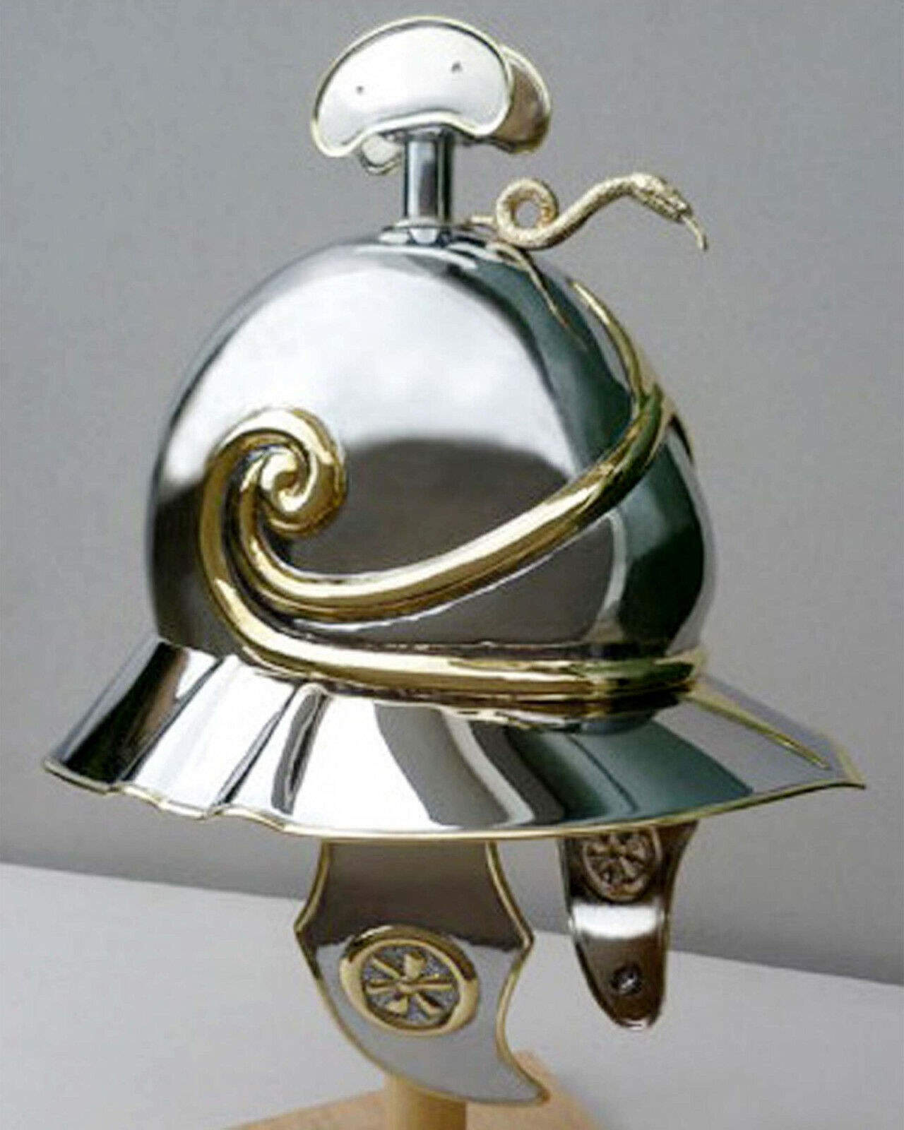 Roman Officer helmet Brass and chrome plated brass Helmet with serpant design