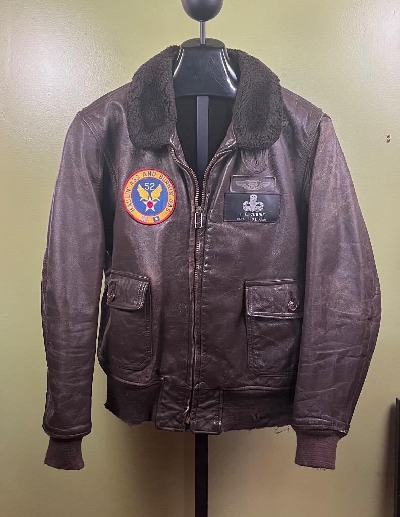 Vintage Leather Bomber Jacket sz 44 R US Army Pilots G1 1950\'s Capt. Currie