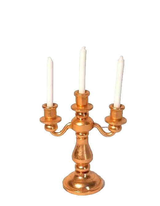 3 Arm Mini Miniature Gold METAL  Candelabra Small Candle Stick Holder Doll House