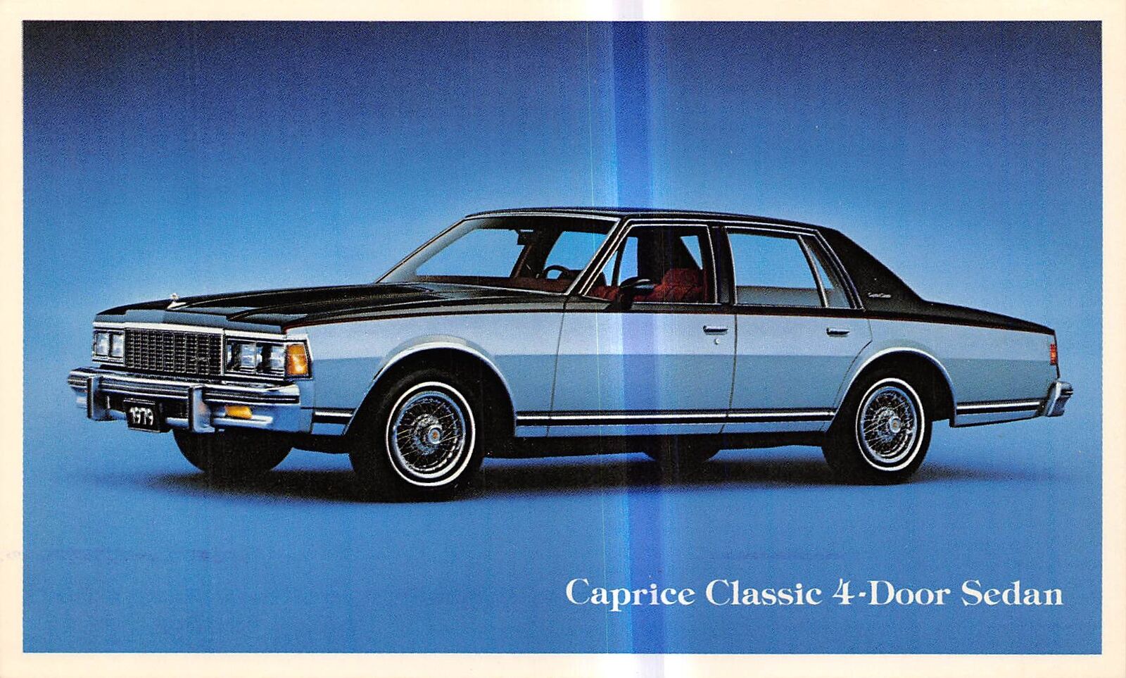 POSTCARD 1979 Caprice Classic blue 4 door sedan automobile advertisement