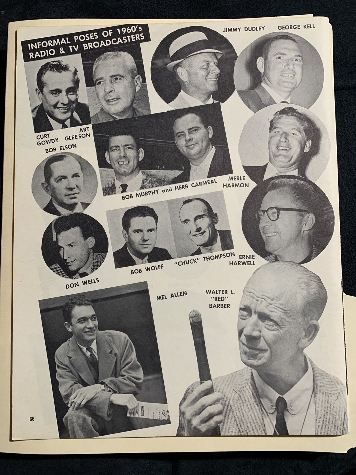 TV Radio Announcers Ernie Harwell Bob Murphy G Kell 1961 JKW Baseball 8X11 Sheet