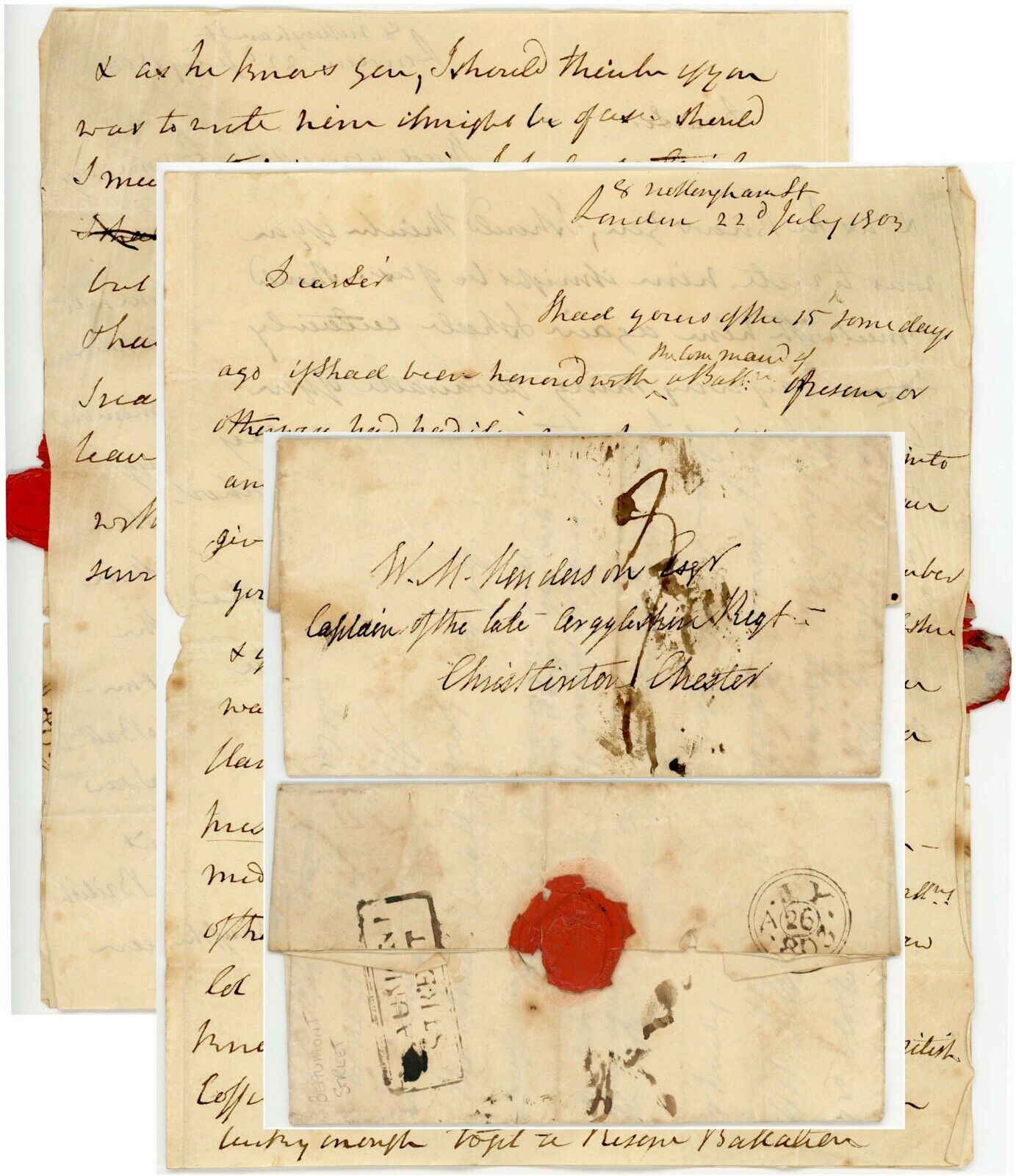 1803 LETTER COL.HAY to HENDERSON CAPT.ARGYLLSHIRE ..BEAUMONT ST RECEIVING HOUSE