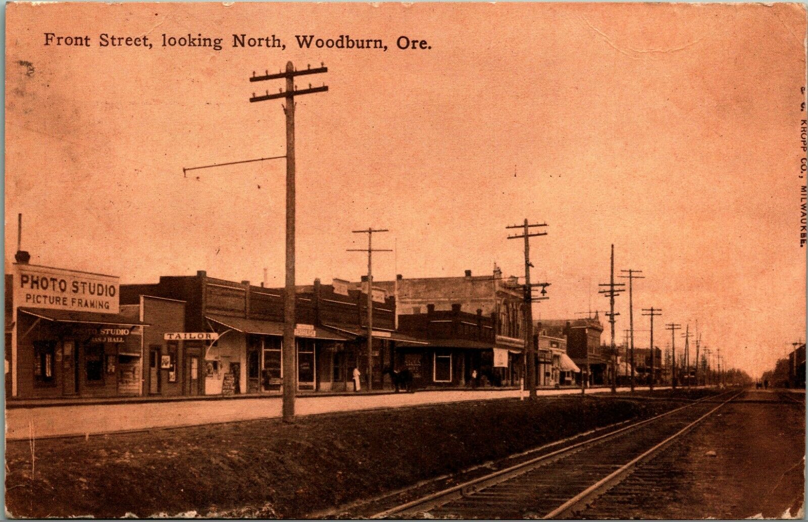Front Street Looking North Railroad Woodburn Oregon OR 1910 DB Postcard D6