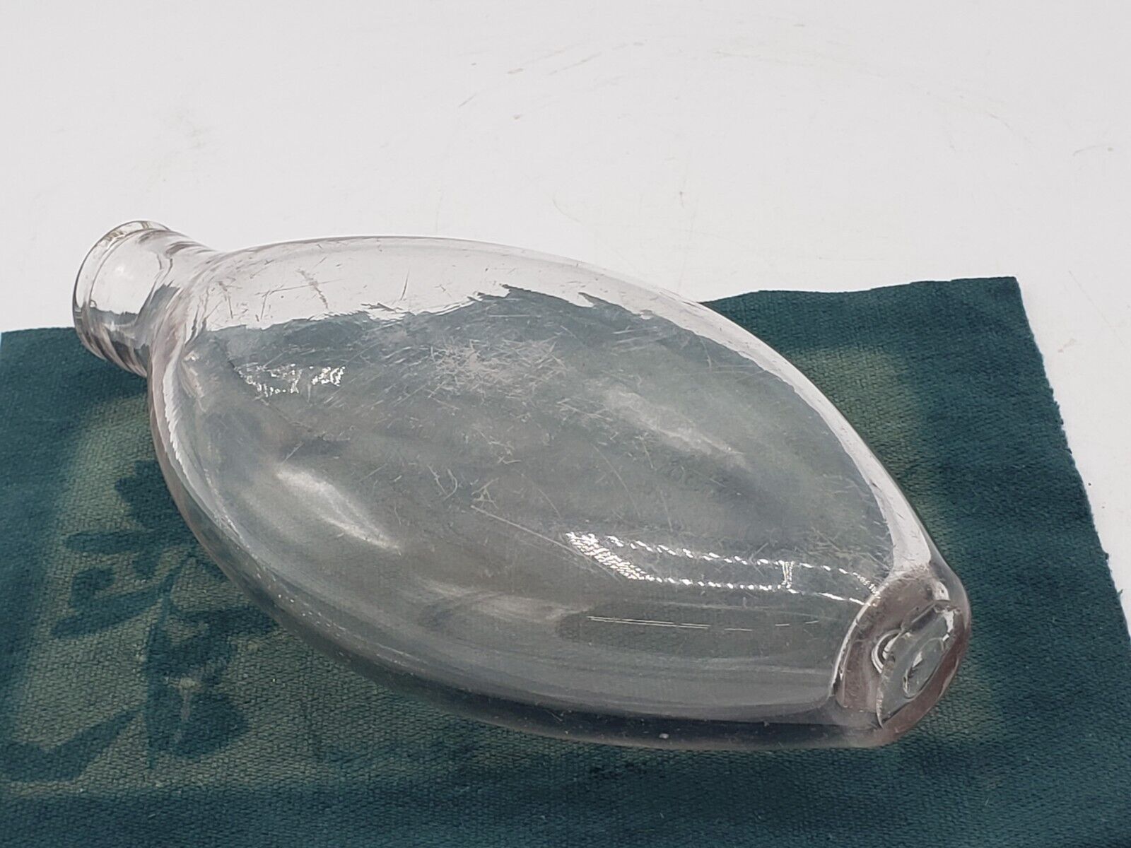 Antique 1850s Hip Flask Hand Blown Pontil Flat Sided Tooled Lip Flint Glass