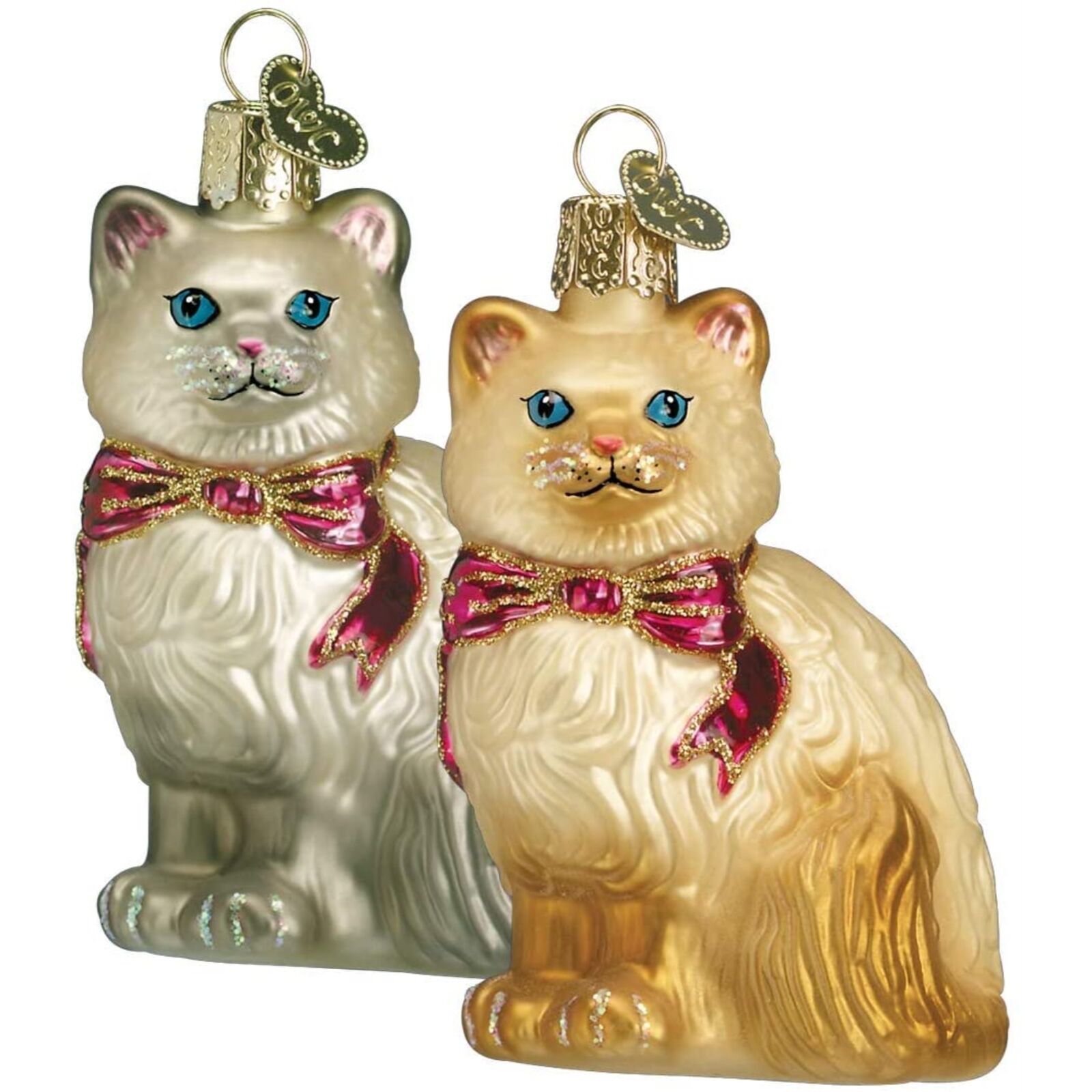 Old World Christmas Glass Ornament w/ Gift Box, Himalayan Kitty (2 Set)