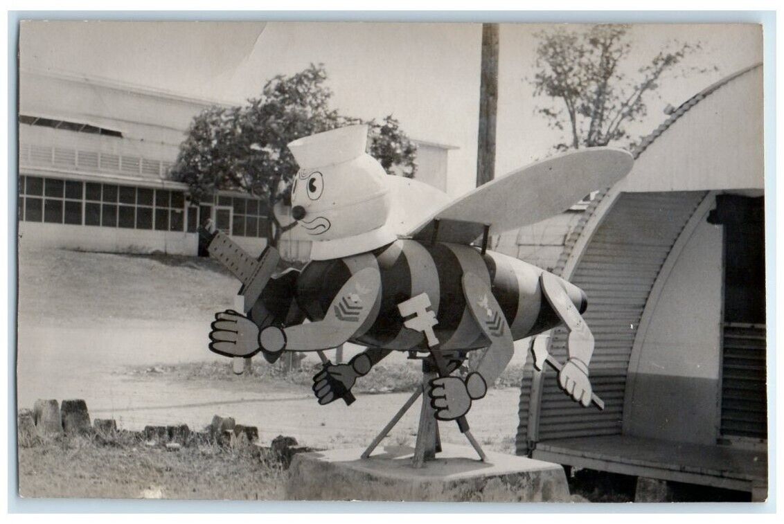 c1950\'s US Navy CB Seabee Statue Military Base VIew RPPC Photo Postcard