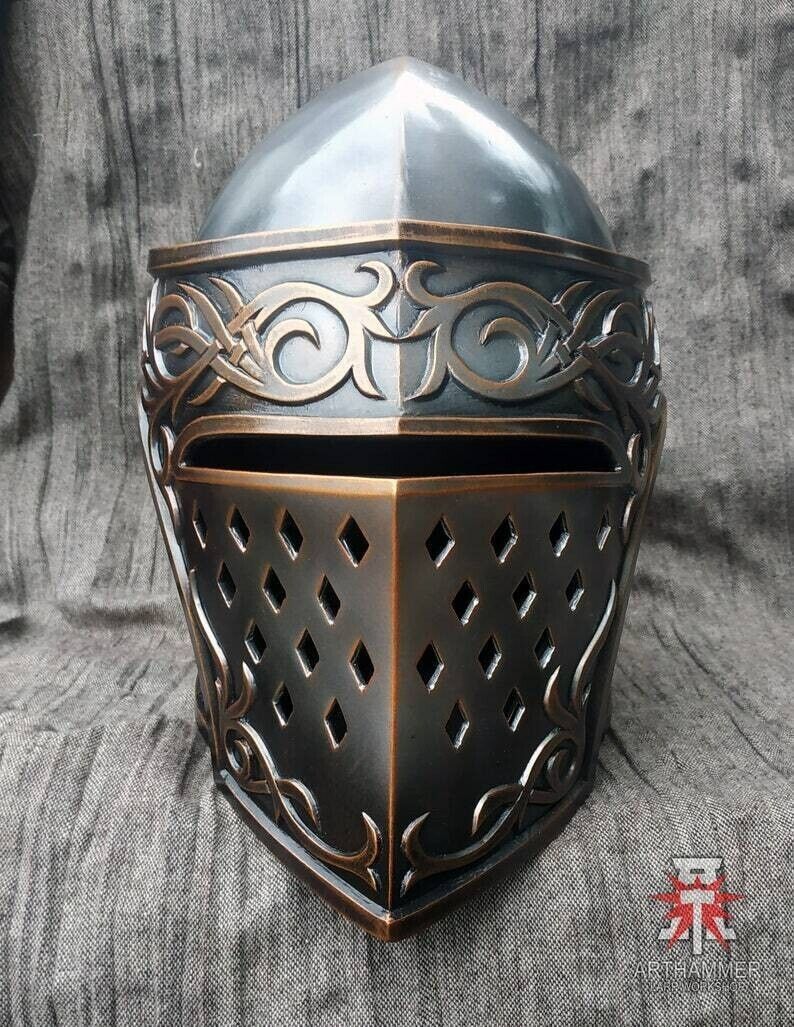 Medieval Fantasy knight Armor Helmet LARP and Cosplay Warrior Antique And Copper