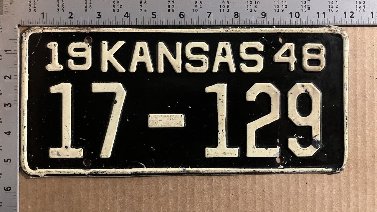 1948 Kansas license plate 17-129 YOM DMV Bourbon Ford Chevy Dodge 13660
