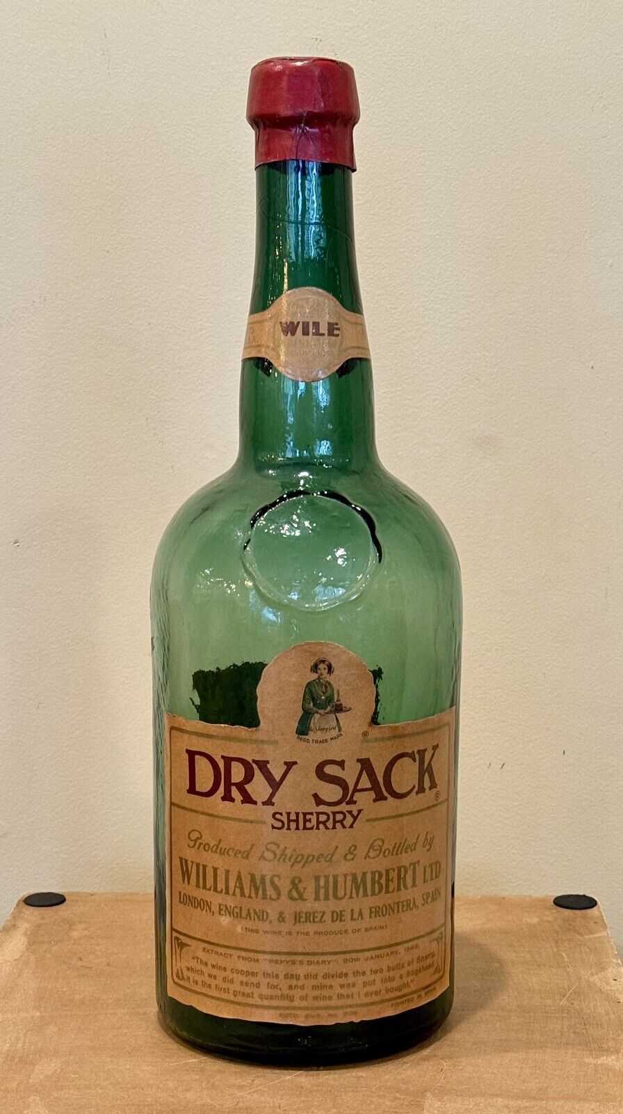 Vintage Dry Sack Sherry Bottle - Large 18” Display Bottle; Real Glass