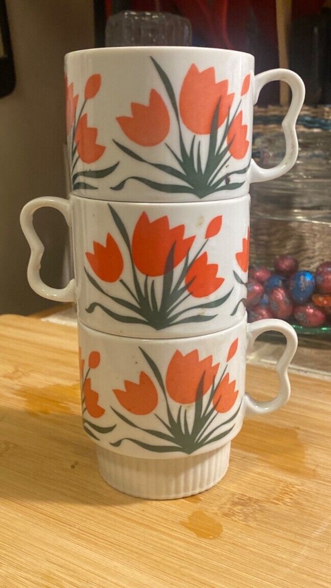 Vintage Stylecraft Red Tulip Stacking mug/cup  Eames Mid-Century |ceramic...