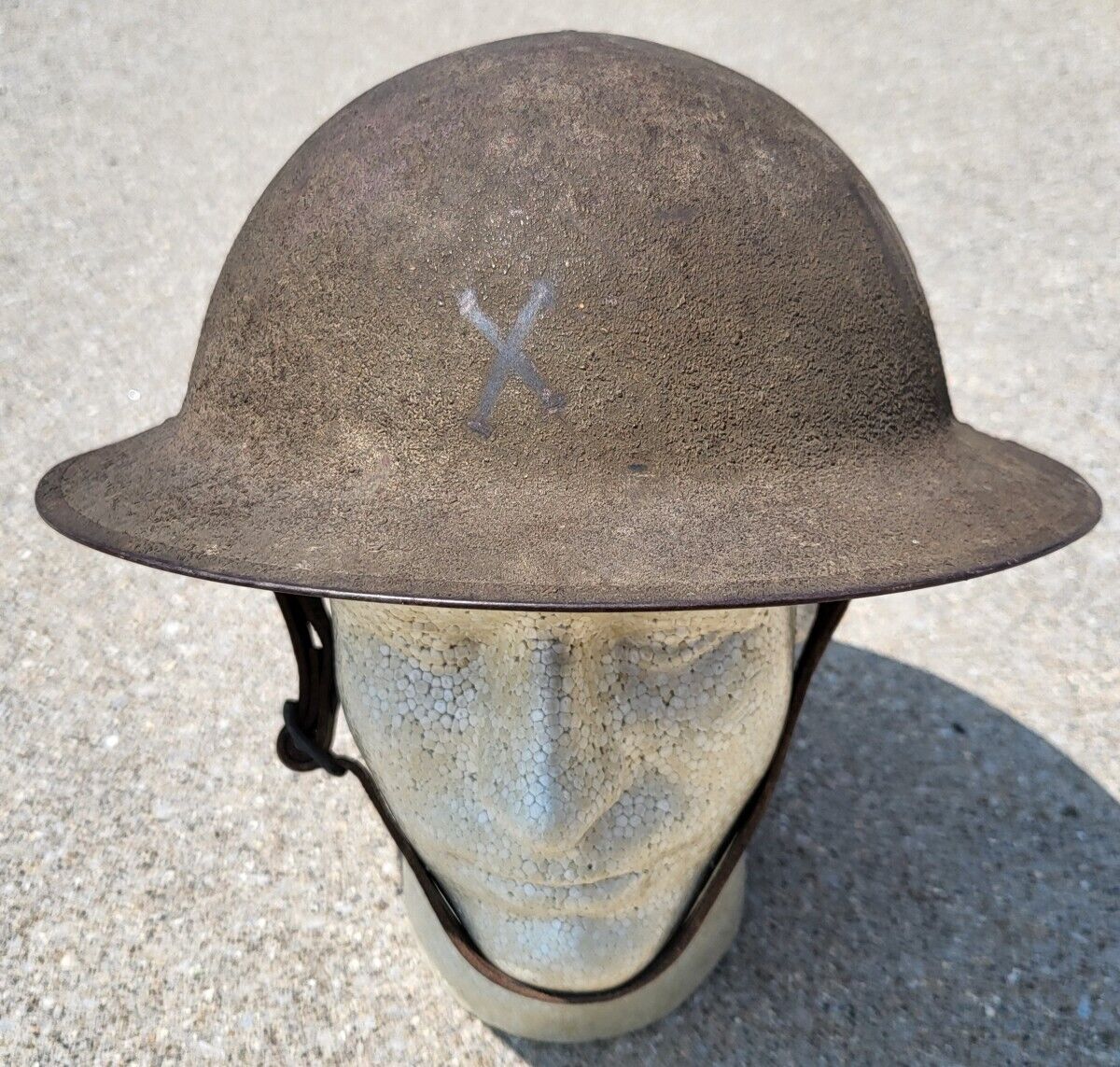 WWI US M1917 Helmet w/ Intact Liner & Chinstrap Named w/ Unknown Insignia