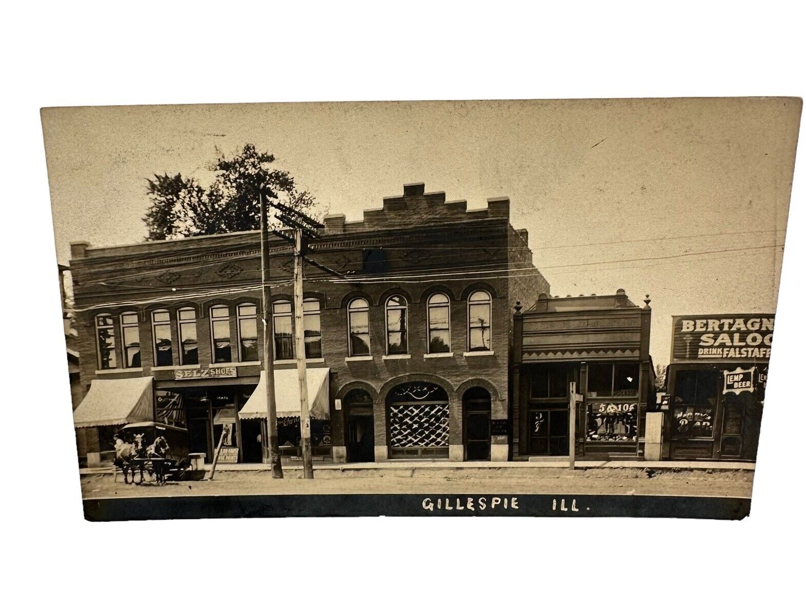 Gillespie Illinois IL RPPC Photo Postcard Downtown Shoe-store Saloon Lemp Beer