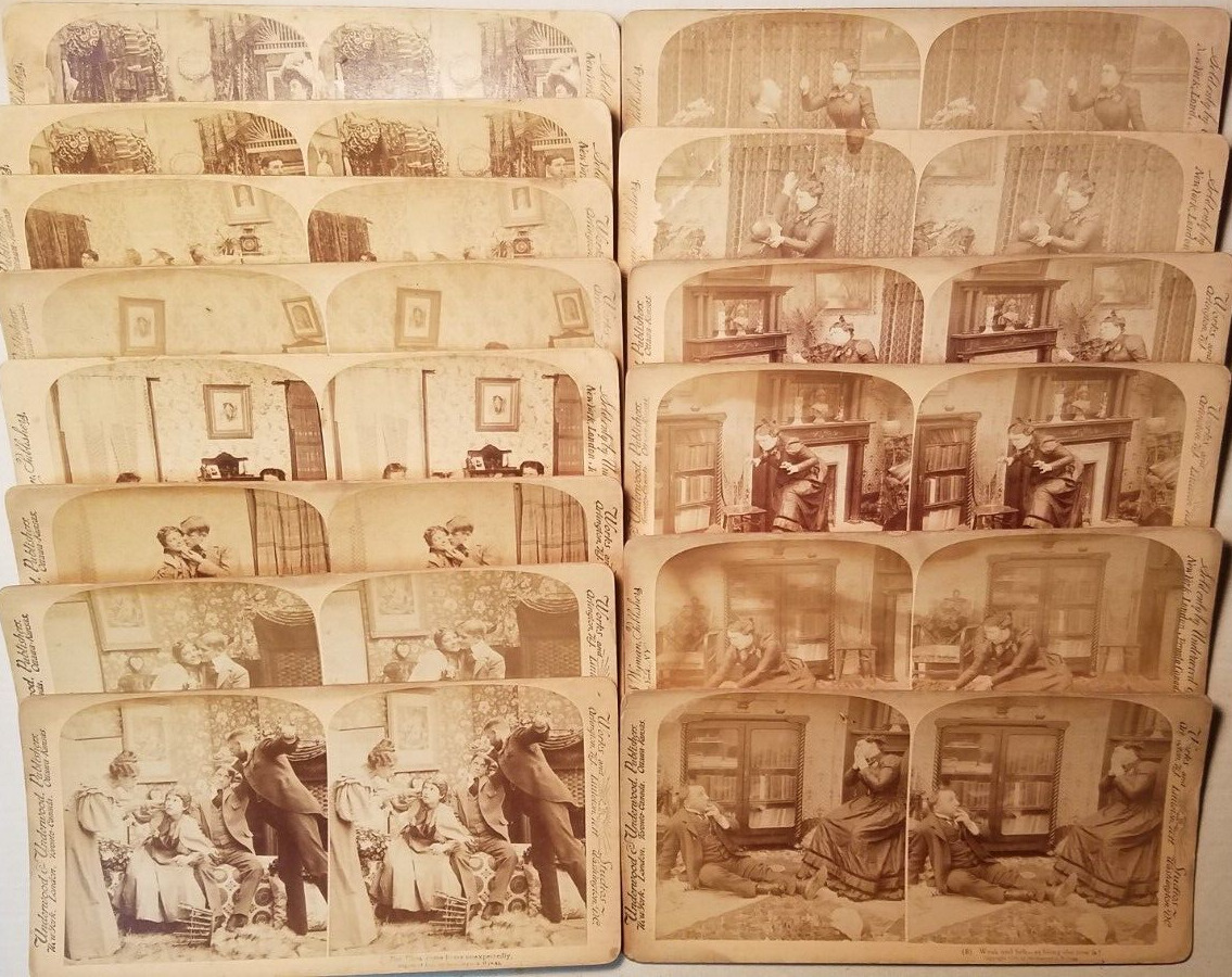 DOMESTIC SCENES ~ UNDERWOOD ~ LOT of 14 Antique Stereoview Cards ~1897-1900
